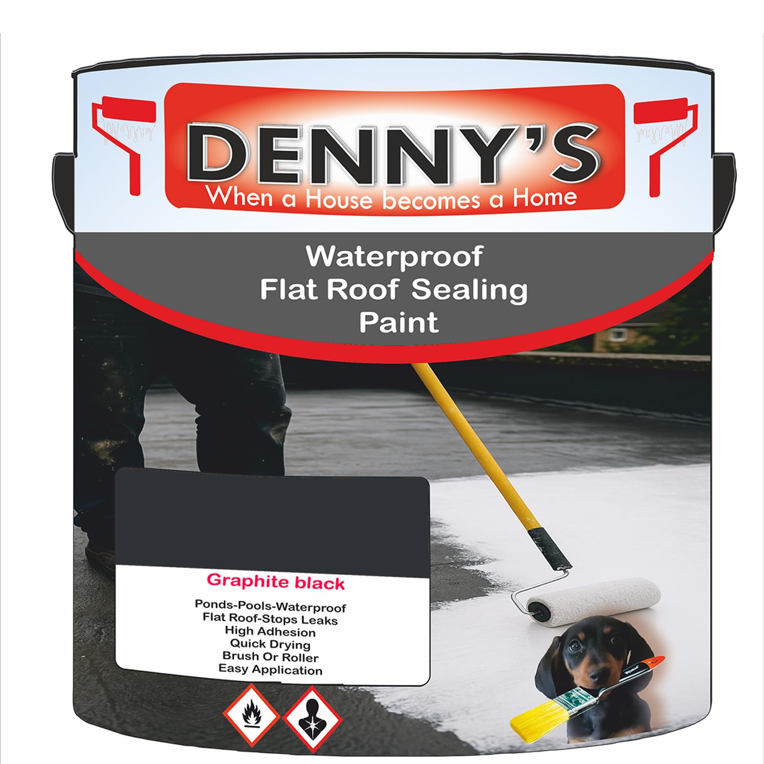 SCOOBYS PAINTS BACK IN THE MIX Chlorinated Rubber Flat Roof Paint – Waterproof Roof Sealer & Leak Repair Coating, Quick Drying, High Adhesion (Graphite black, 1 Litre Tin) — image 1