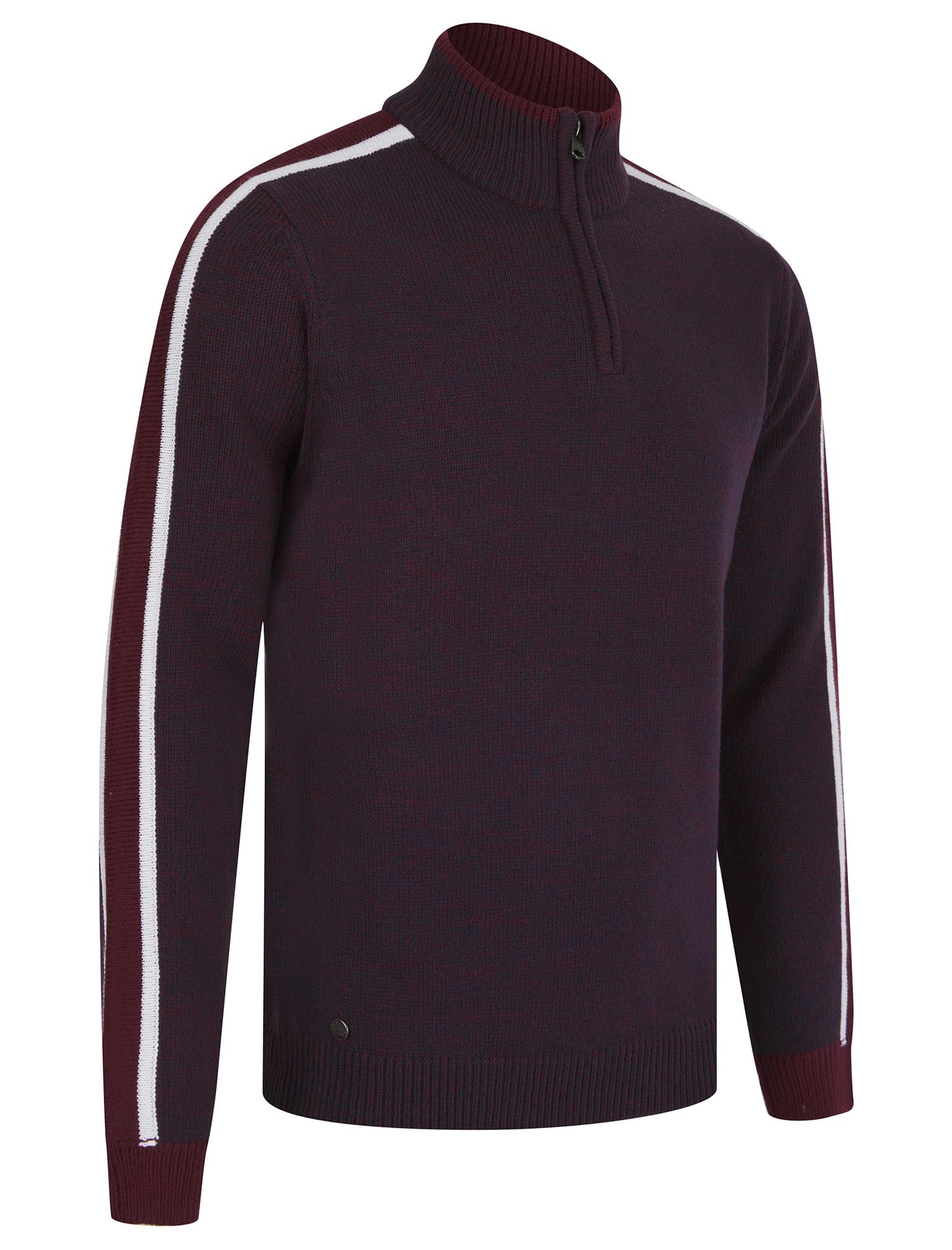 Tokyo Laundry Men's Tindle Quarter Zip Funnel Neck Knitted Jumper with Striped Sleeves