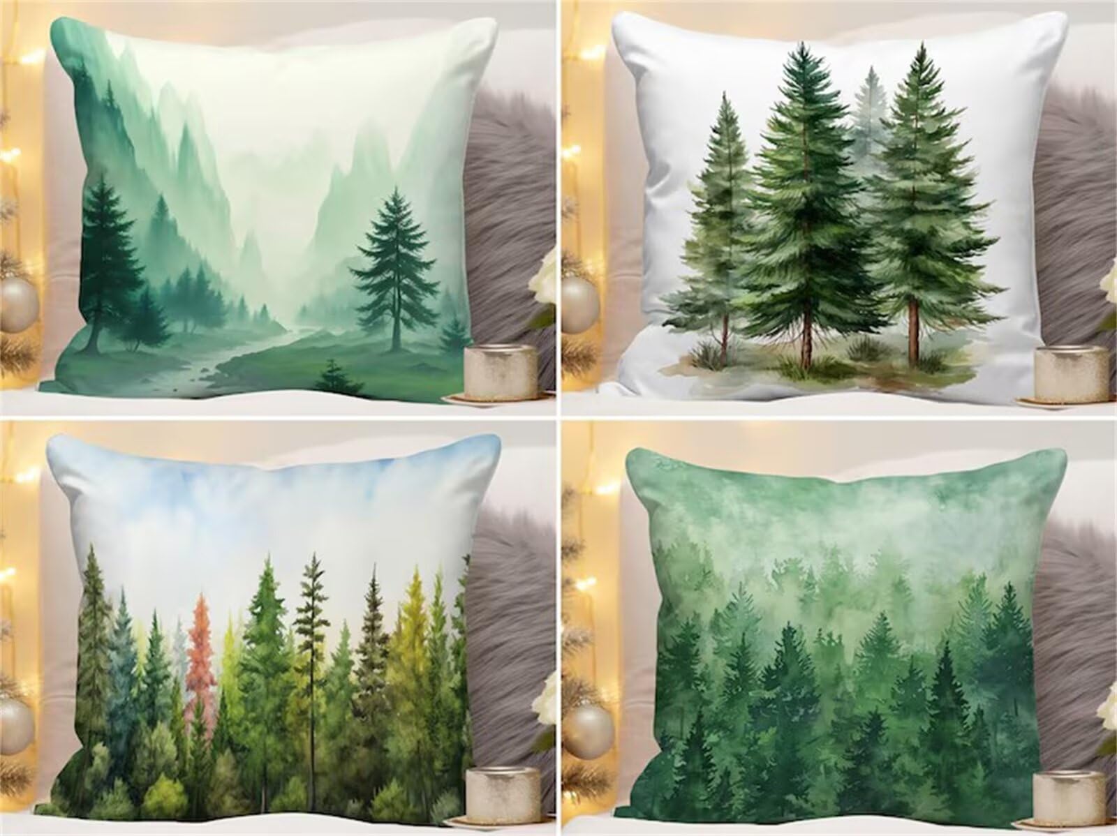Heaen Outdoor Cushions Covers Waterproof 35x35 cm Set of 4 Square Linen Pillow Cases Green Jungle Decorative Dushions for Sofa Porch Patio Home Decor