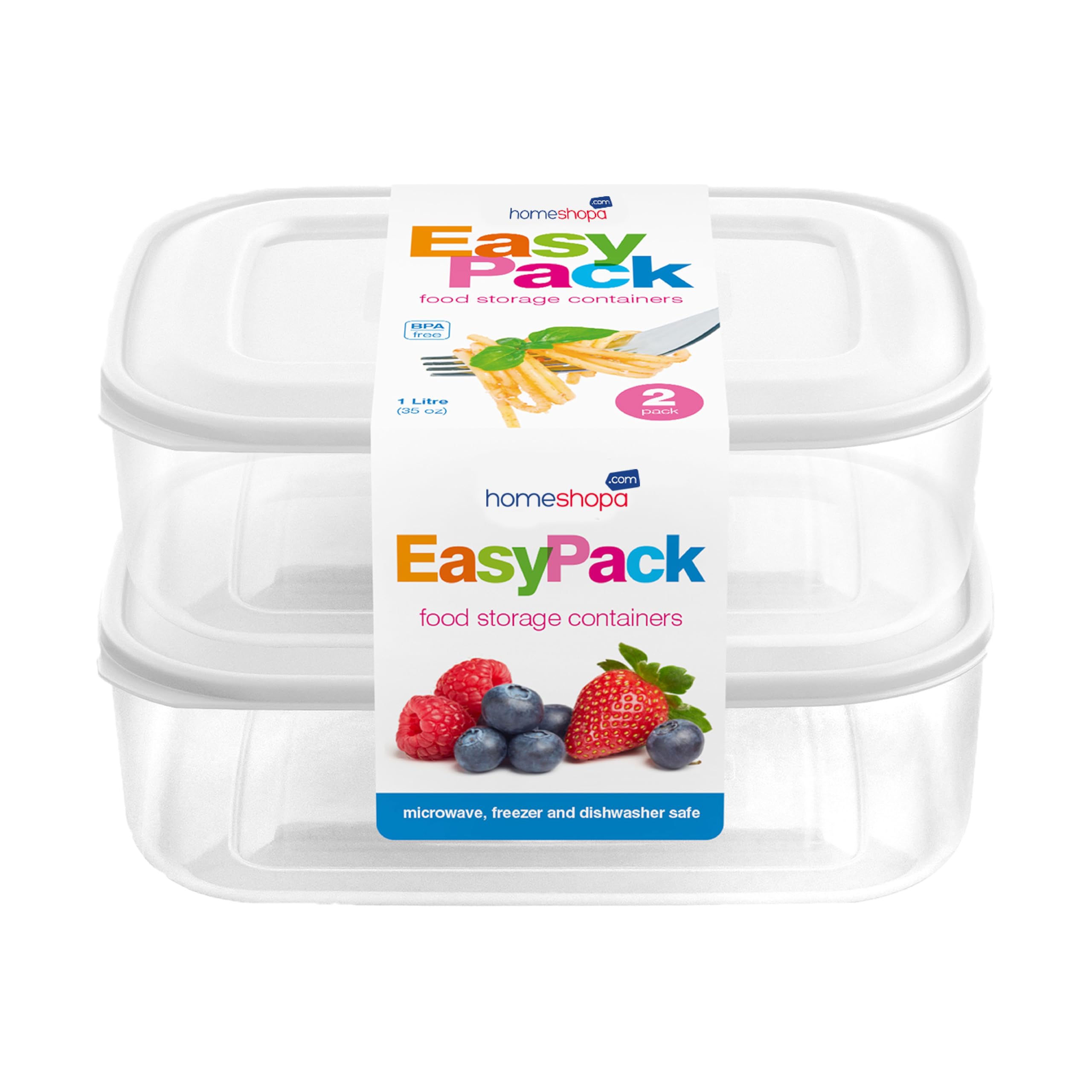 Homeshopa.com 1 Pack White Homeshopa Food Storage Containers With Lid, 2, 3 & 4.5 Litre 1 Pack Plastic Bpa Free Airtight Containers, Stackable Nestable Reusable Meal Prep Food Lunch Boxes (, 2Pk (1 Litre))