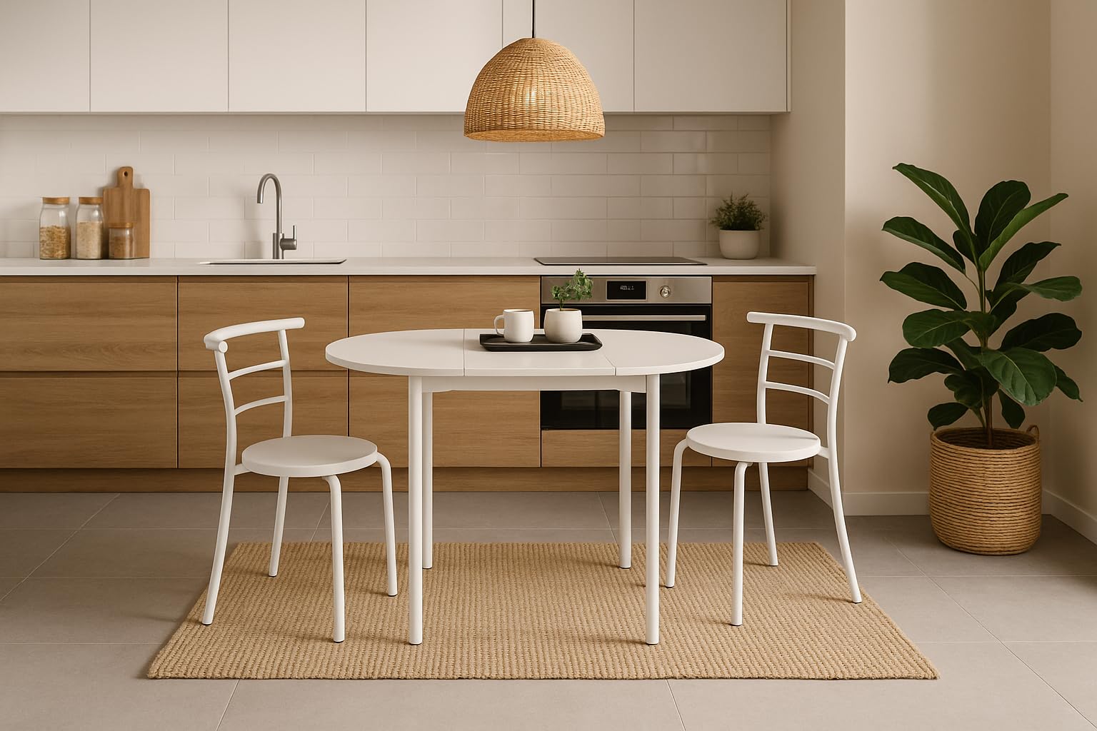 MOMMA HOME Tavolo da Cucina Allungabile e Set di 2 Sedie Modello Leva, Colore Bianco