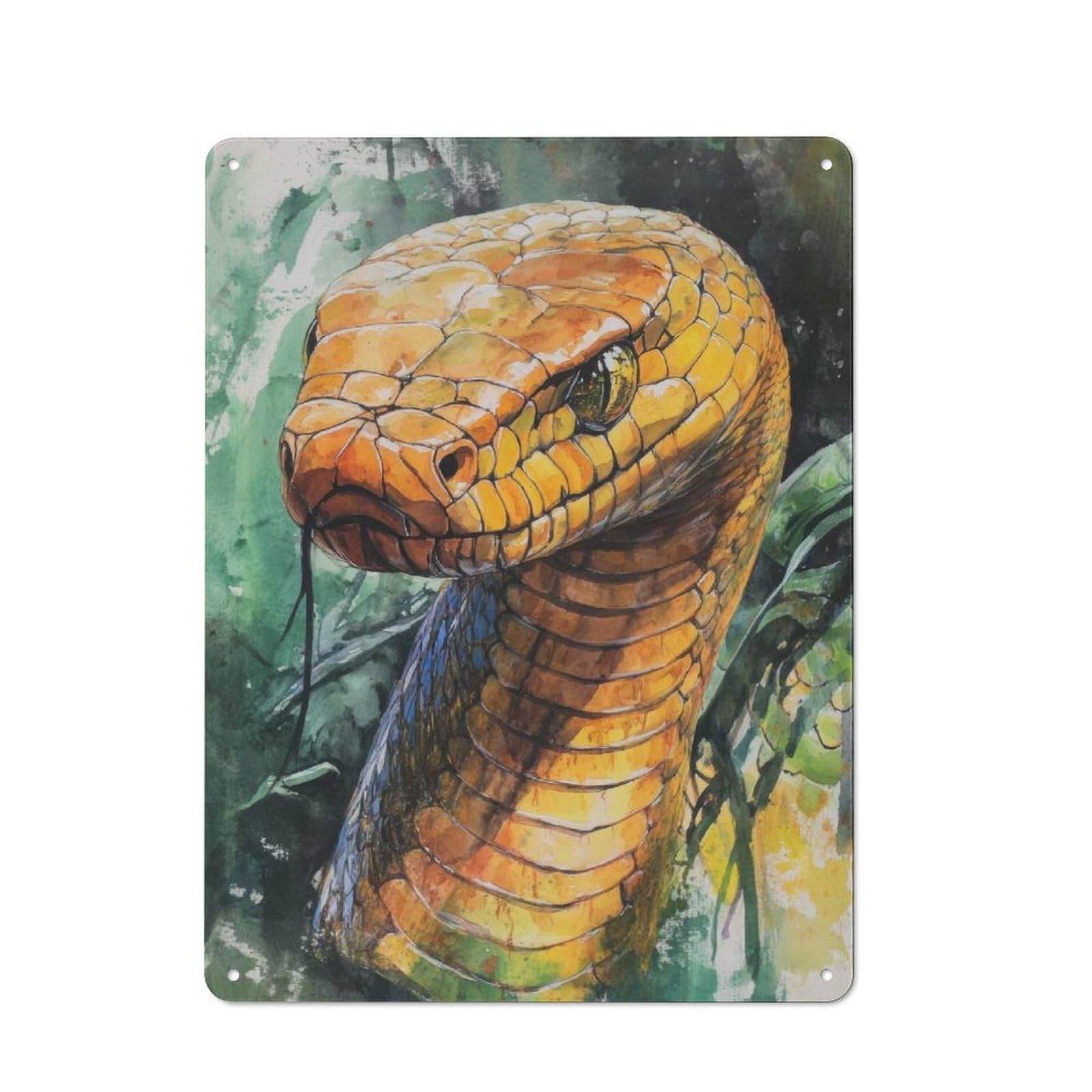 Junmoney Watercolor Snake Portrait Tin Wall Plaque 40X30cm With For Bar Or Restaurant, Housewarming Present For People Styling Bar And Restaurant