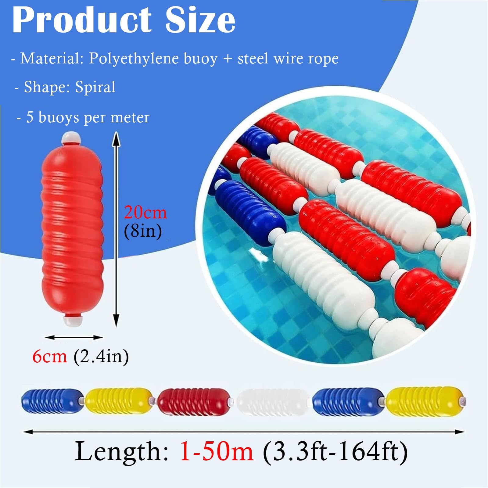Corde Piscine sécurité Flotteurs De Sécurité De Piscine Réglables, Couloir De Sécurité avec Corde De Séparation avec Accessoires, Kit De Ligne De Flotteur Natation(L 17m)