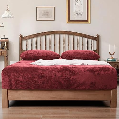 Miniatura 6 de PHF Sábana bajera de terciopelo Truly tamaño King, 1 paquete de sábanas lujosas, súper suaves, acogedoras y cómodas, con bolsillo profundo de 15
