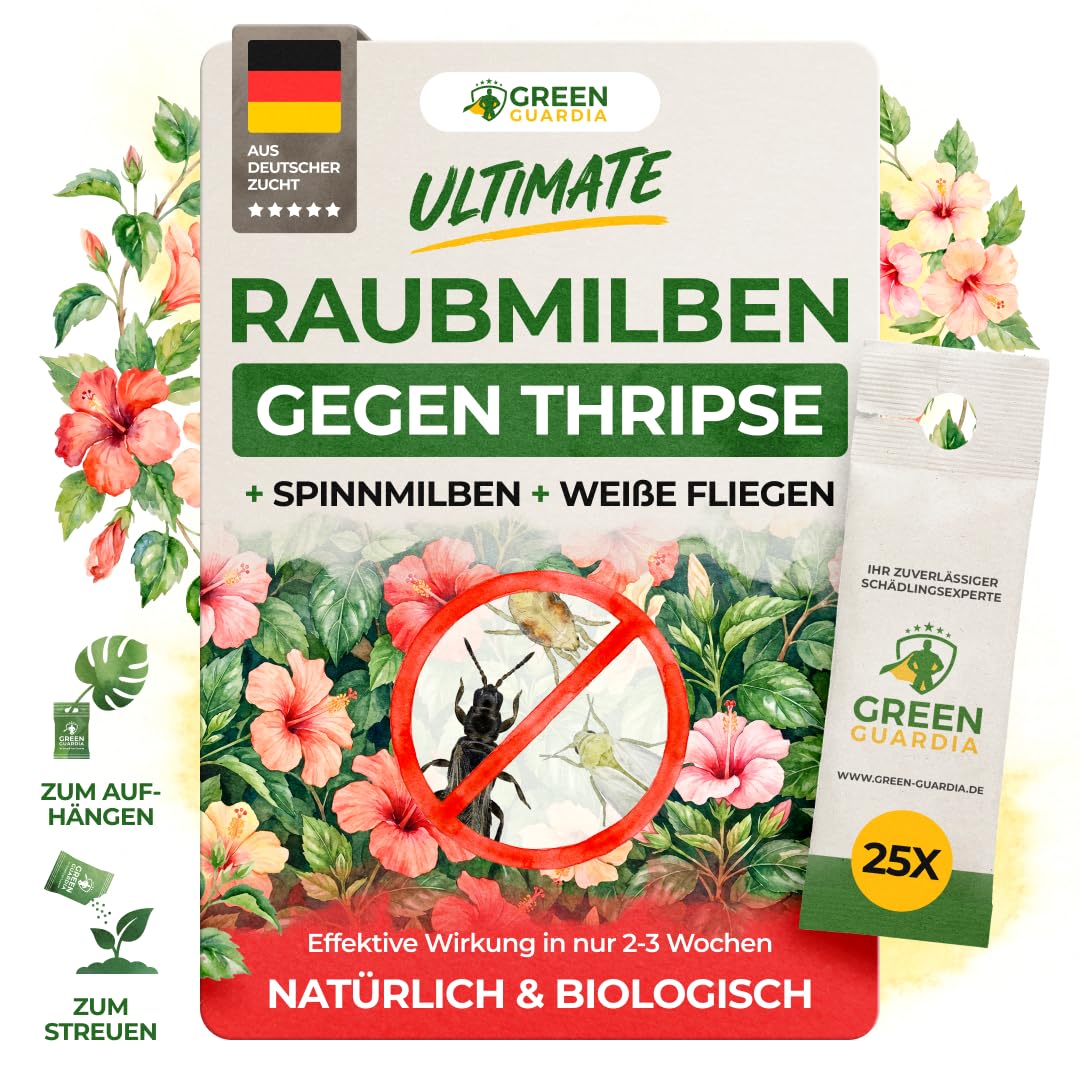 GREEN GUARDIA Turbo Raubmilben gegen Thripse, Weiße Fliegen & Spinnmilben – Biologisches Mittel zur effektiven Thripse Bekämpfung – Umweltfreundlich, chemiefreie Mittel, einfache Anwendung