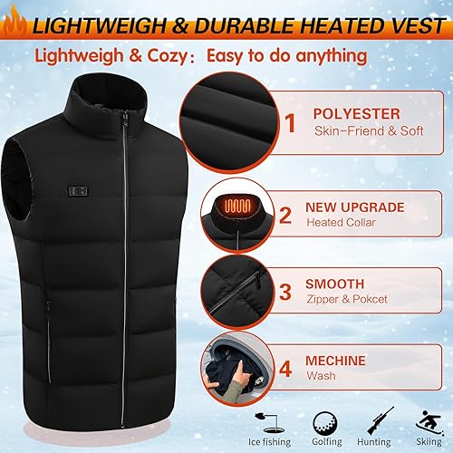 Miniatura 5 de XINSONYUELL Chaleco térmico para hombres y mujeres con batería ligera recargable por USB, chaleco térmico para invierno y exteriores