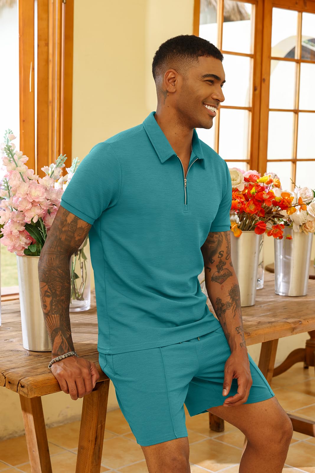 CTU Chándal para hombre 2 piezas camiseta polo pantalones cortos traje verano ropa deportiva