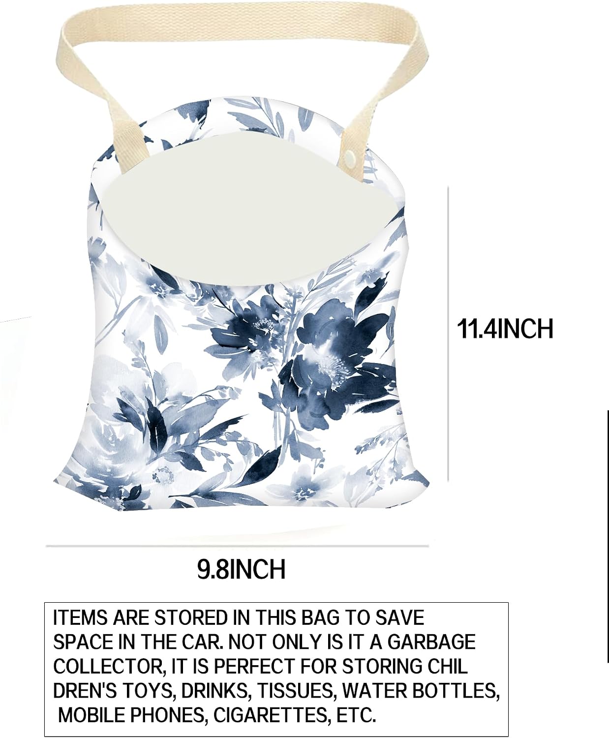 Car Garbage Can, Hanging Car Trash Can Bag for Cute Car Back Seat Organizer, Cute Blue Flowers