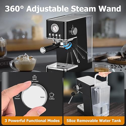 Miniatura 5 de Spacekey Máquina de café expreso con espumador de leche, máquina de café espresso profesional de 20 bares, máquinas de café espresso semiautomáticas