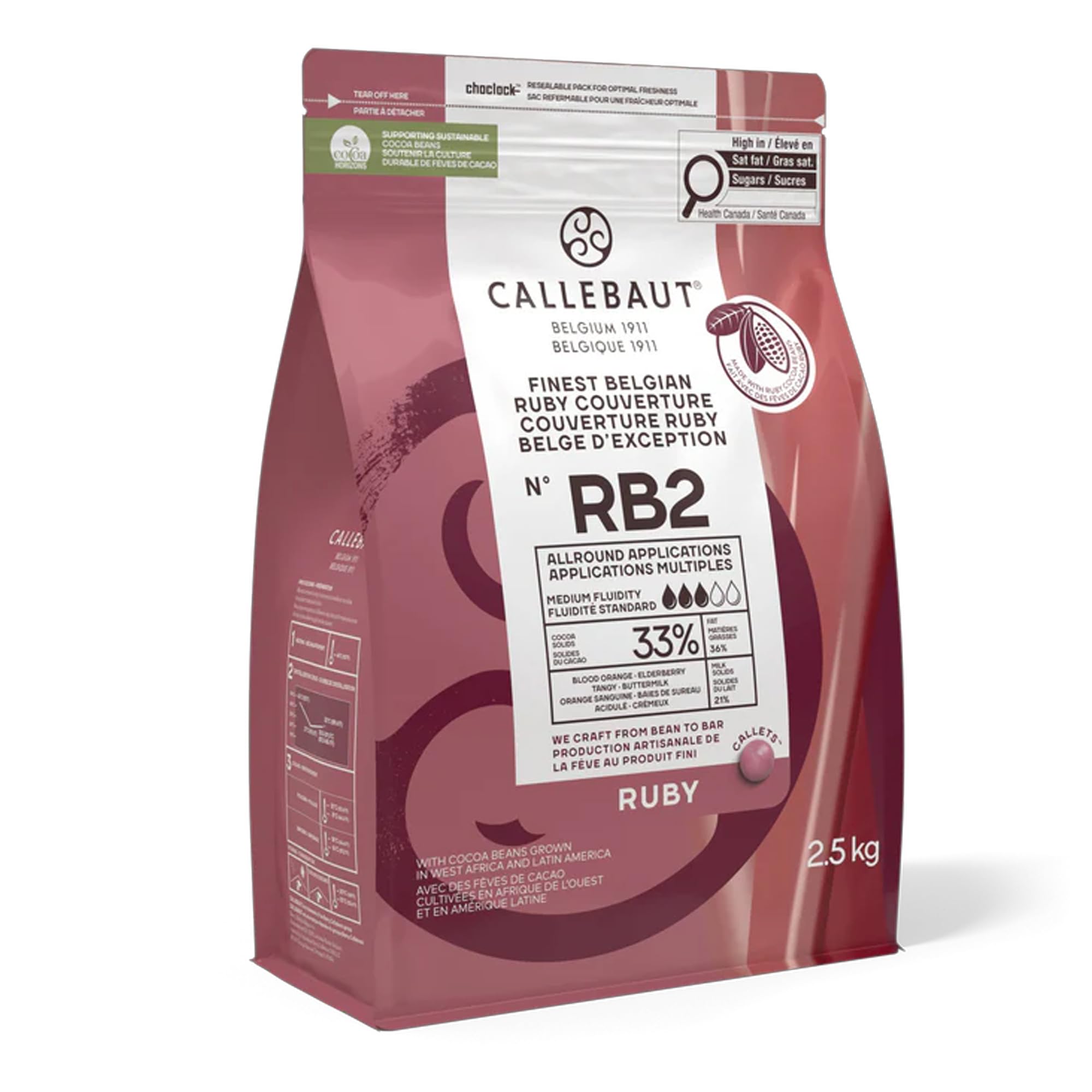 CALLEBAUT Recette RB1 – Ruby Callets de couverture, chocolat rose, 47,3% cacao, 2,5 kg – 1 paquet