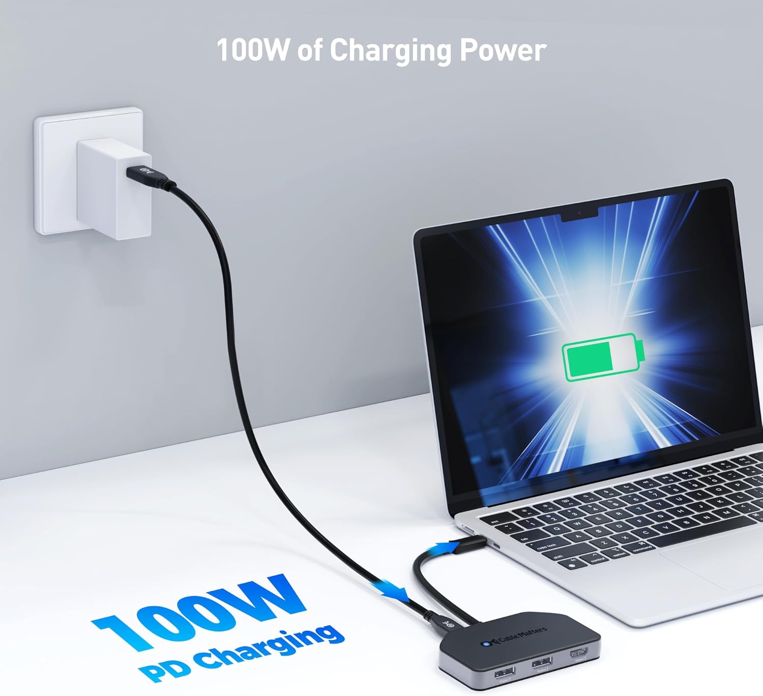 Cable Matters 4K@60Hz Triple Display USB C MST Hub (2X DisplayPort 1.4, 1x HDMI 2.0), with 100W Charging for Windows - Not Compatible with macOS