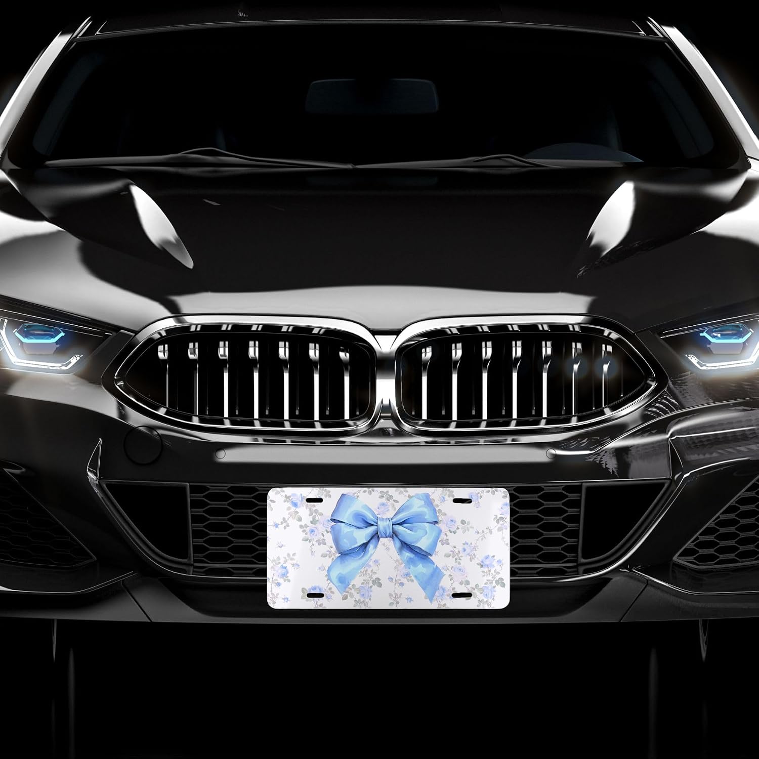 Baby Blue Coquette Bow Decorative Front License Plate for Women, Floral, Vanity Plate, Girly Car Tag, Custom Tag, Cute Car Accessories, Bow License Plate, Coquette Decor Preppy, Gift for Mom Wife