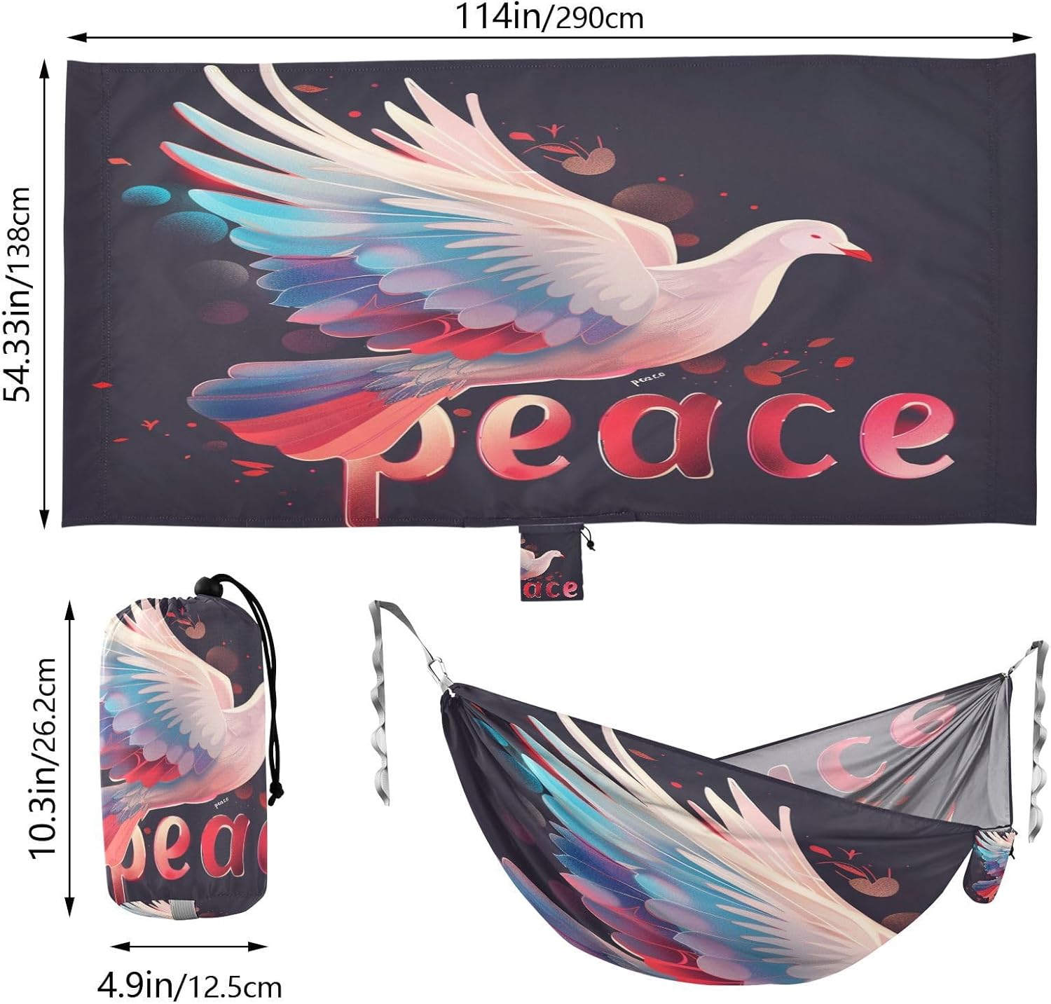 ALAZA Gradient Peace Dove Camping Hammocks Single or 2 Person 500 lbs Portable Parachute Travel Hammock w/Tree Straps for Hiking Backpacking Indoor Outdoor