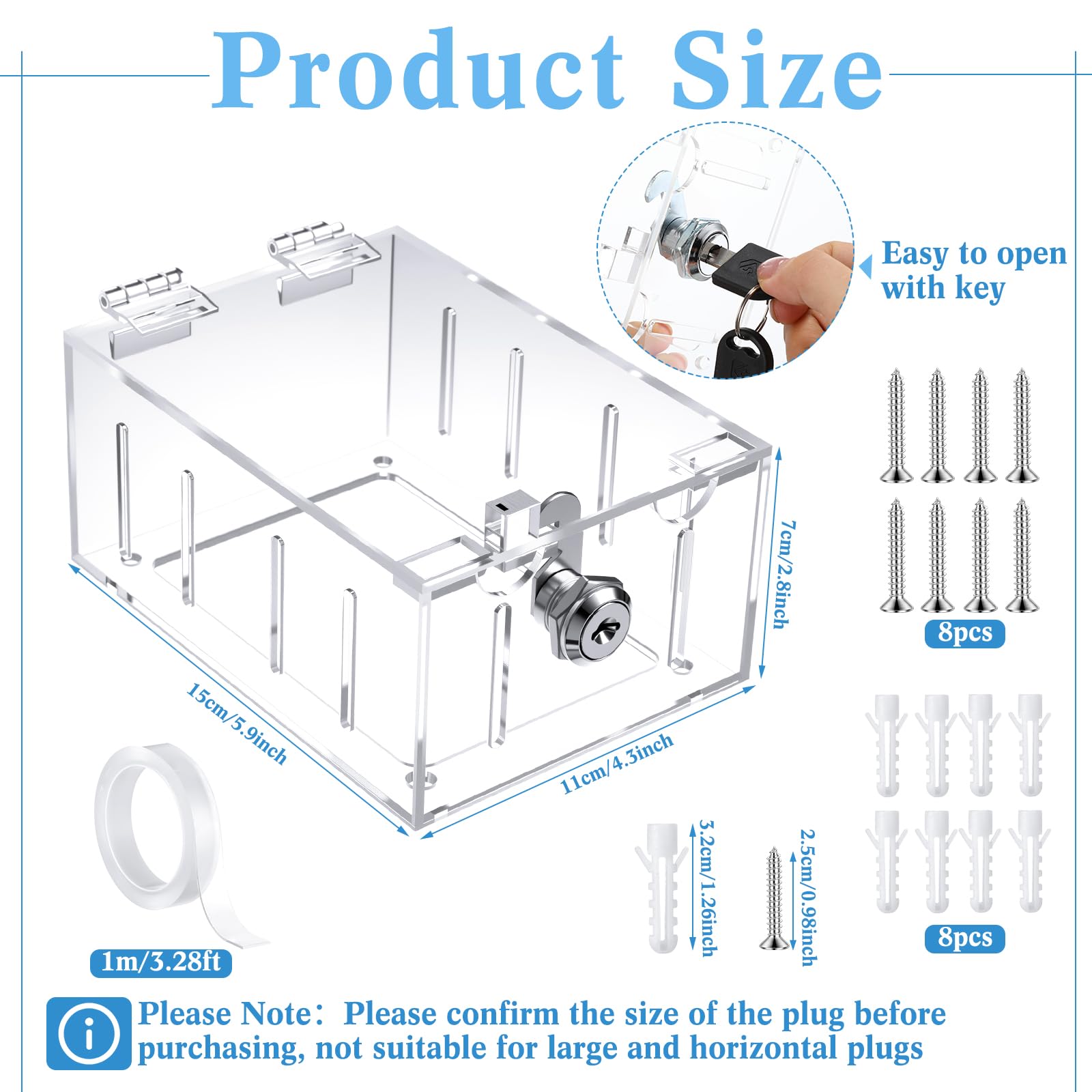 Briwooody 2 Pcs Baby Safety Outlet Cover Box Clear Outlet Covers with Key Outlet Cover for Electrical Outlets Easy Install, Provides Extra Space Inside for Plugs, Adapters