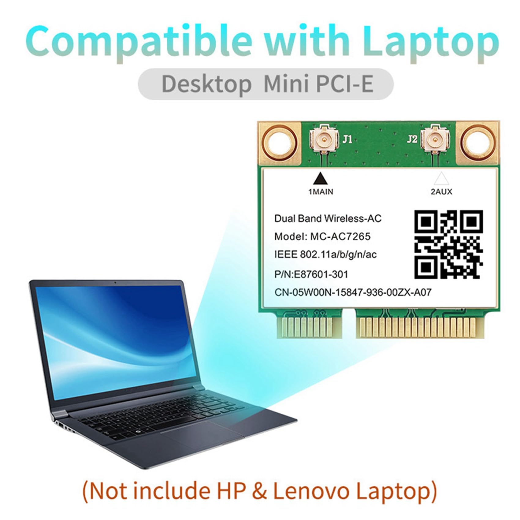 10X Scheda di Rete Wireless Bluetooth 4.2 PCI-e da 1200 Mbps -AC7265 Scheda di Rete Wireless 7265 802.11ac 2.4G 5Ghz per Laptop 7260HMW