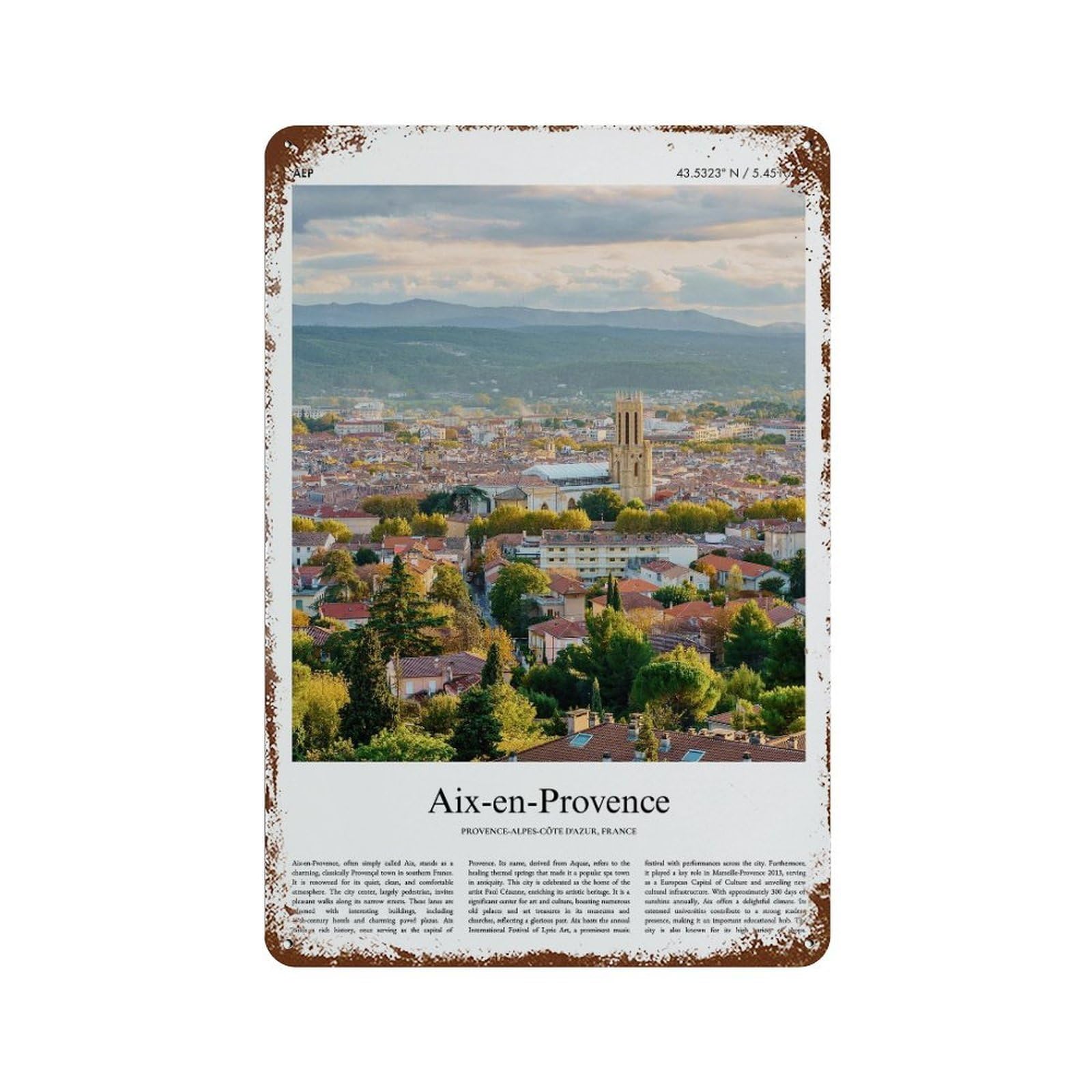 xiaoxiaoshen Aix-en-provence Provence-alpes-côte D'azur, France City Scenery Wall Decor Art Metal Tin Poster Modern Home Decor Art Home Bar Shop Decorations Vintage Sign 30x20cm