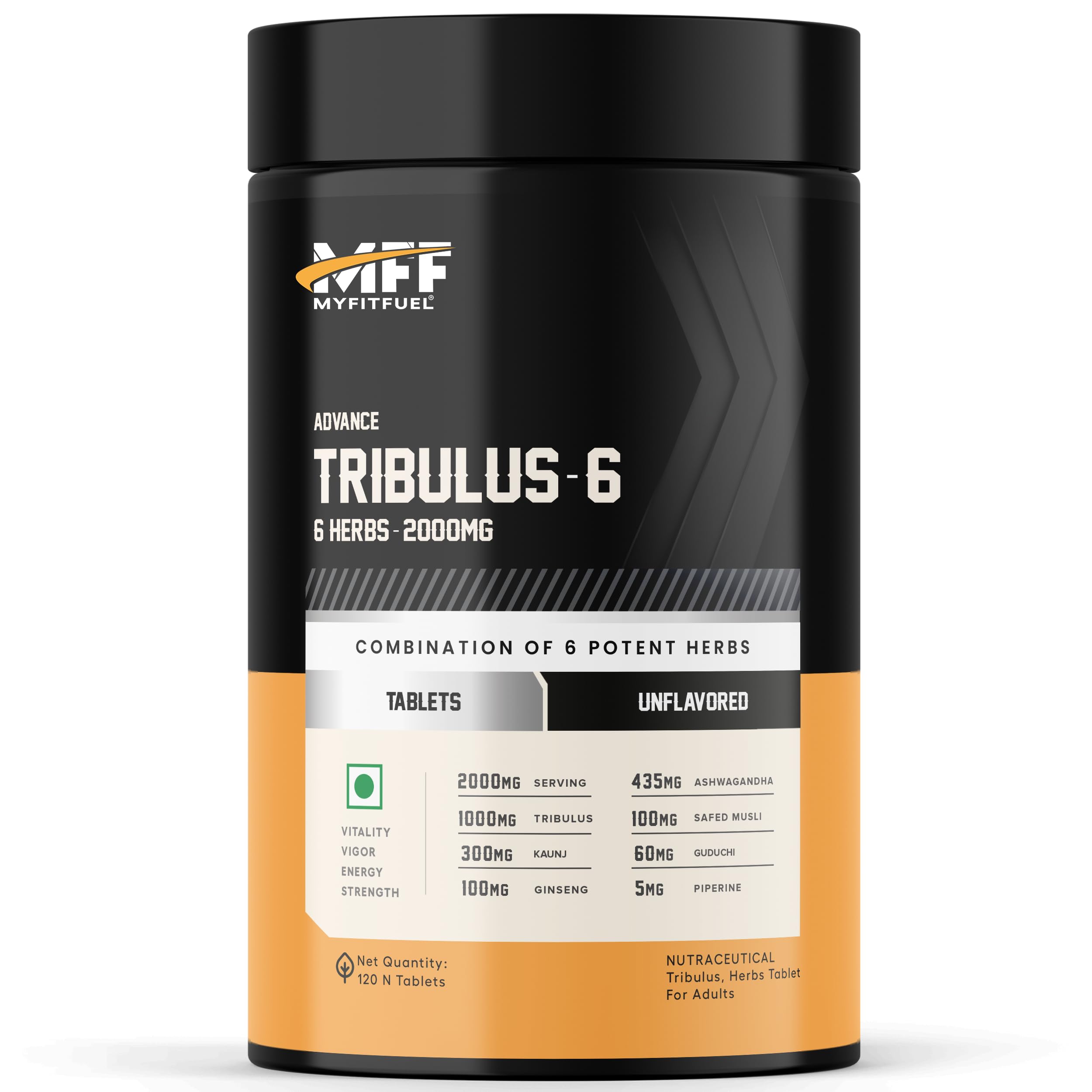MyFitFuel Tribulus Terrestris +6 Herbs (2000mg) (120 Tablets) (Gokshura 50% Saponins, Ginseng, Kaunj, Safed Musli, Ashwagandha, Guduchi & Piperine 95%) For Performance, Muscle & Energy-picture-22