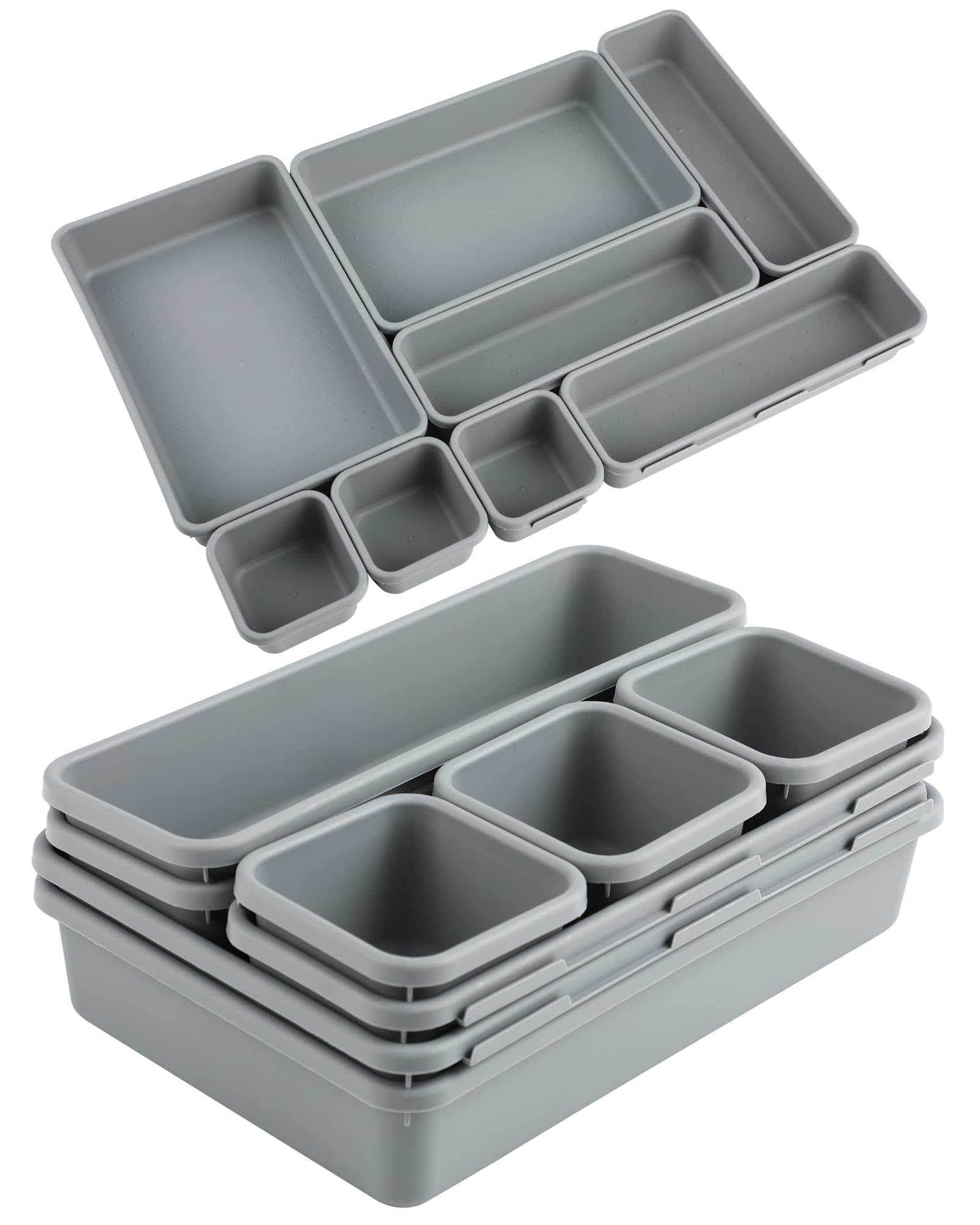 Set di organizer per cassetti, con sistema di separazione regolabile, per soggiorno, bagno, in plastica, colore lilla