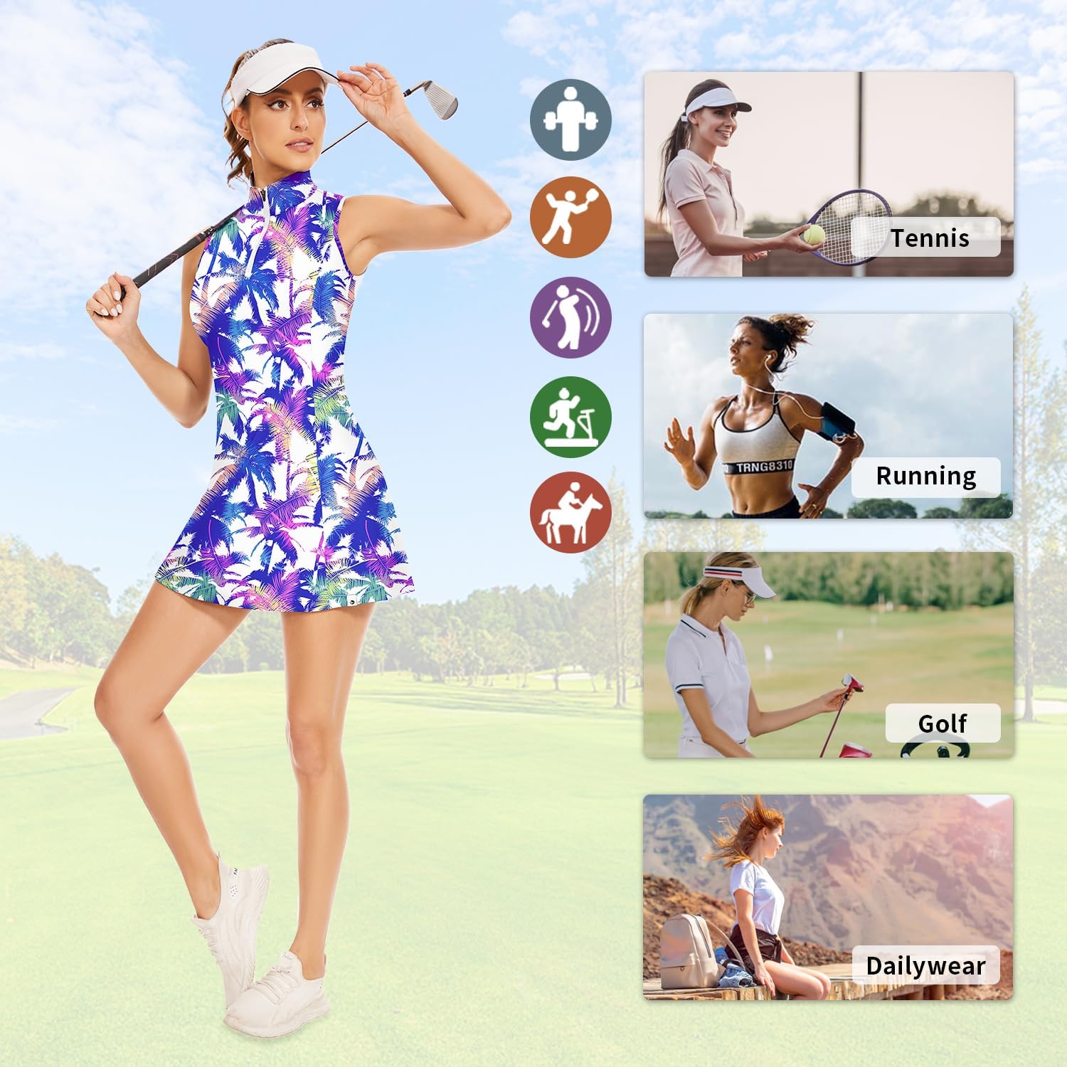 Soneven Women’s Tennis Dress Racerback Sleeveless Golf Dresses with Shorts and Pockets V Neck Workout Athletic Dresses - Image 5