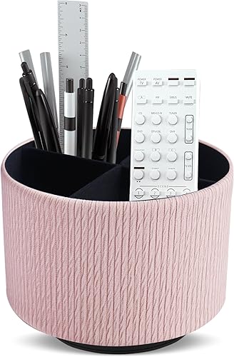 Miniatura 28 de Organizador redondo de cuero para suministros de arte, soporte para control remoto, giro de 360 grados, soporte multifuncional para lápices, 4