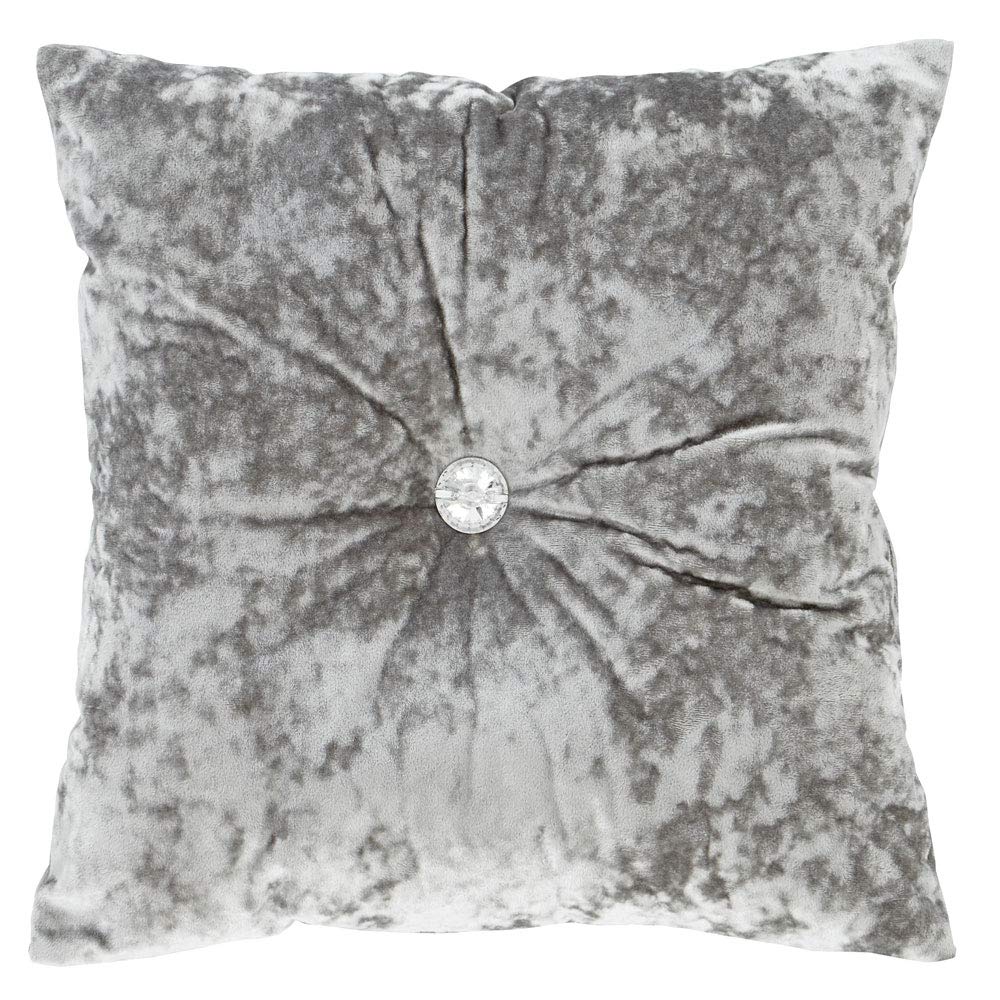 Catherine Lansfield Silver/Grey Crushed Velvet Diamante Cushion