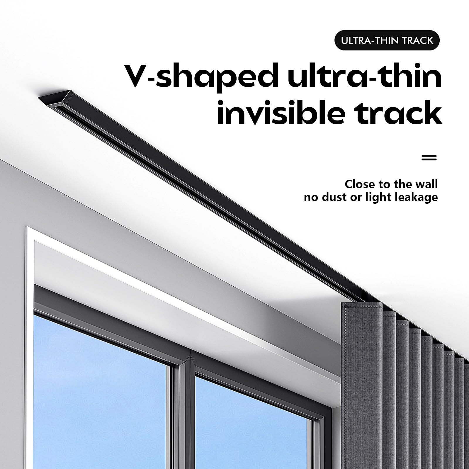 Smukła szyna do zasłon sufitowych 1,2 cm aluminiowy drążek przesuwny do sypialni szafy prysznicowej - czarna 4,3 m łatwa instalacja nowoczesny design oszczędność miejsca rozwiązanie