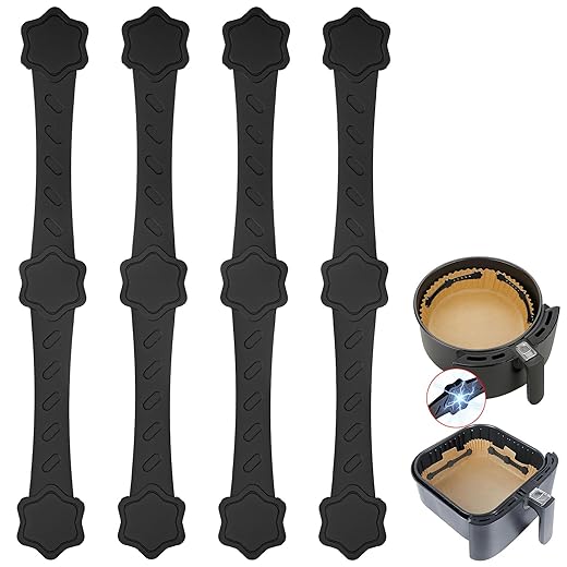 Lot de 4 aimants Airfryer pour papier sulfurisé en silicone – 12,5 cm de long avec 12 aimants puissants, faciles à utiliser – Accessoires Airfryer pour friteuse à air chaud Philips, Ninja, Cosori