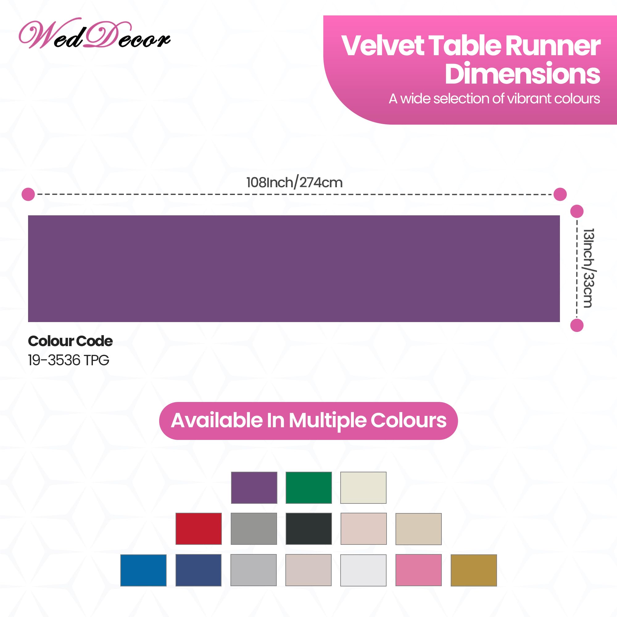 WedDecor Chemin de table en velours écrasé doux lavable pour mariage, cuisine, anniversaire, banquet, Noël et événements spéciaux, dîner, fête - 33 x 274 cm - Violet