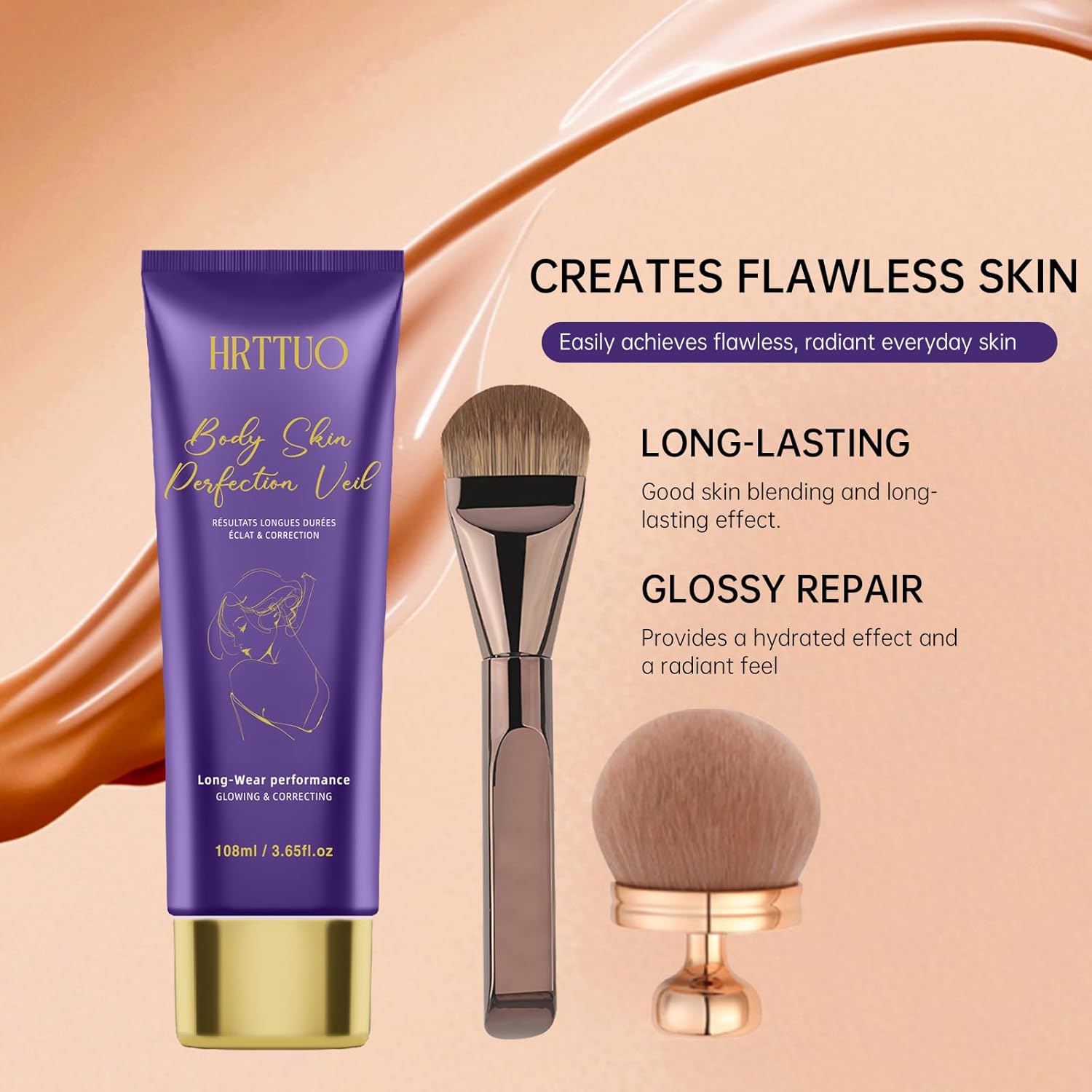 Body Coverage Perfector, Waterproof Leg & Body Makeup for Tattoo & Scar Cover Up, No Transfer Coverage Concealer with Brush, All Over Complexion Perfector for All Skin Tones (Golden Radiance) - Image 4