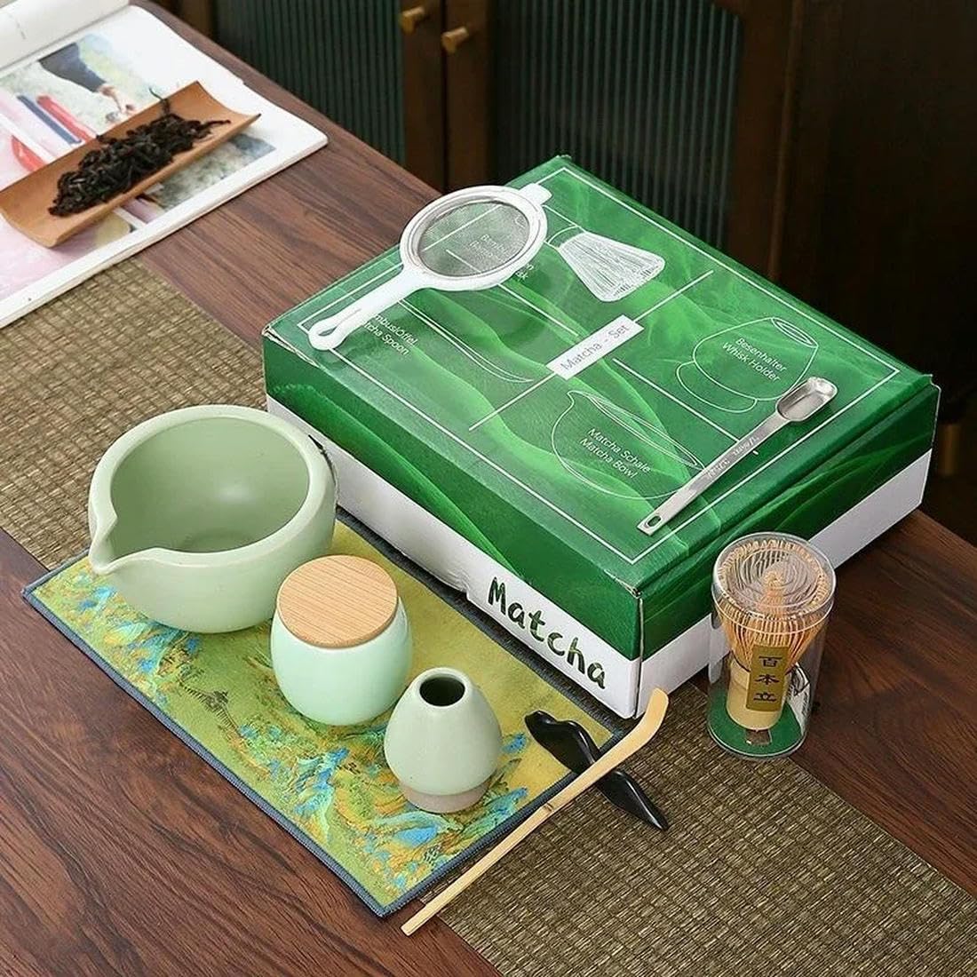 9 szt. japońskie ceramiczne pudełko upominkowe Matcha zielony uchwyt na herbatę stojak miska trzepaczka młynek szczotki uchwyt na narzędzia do herbaty herbata