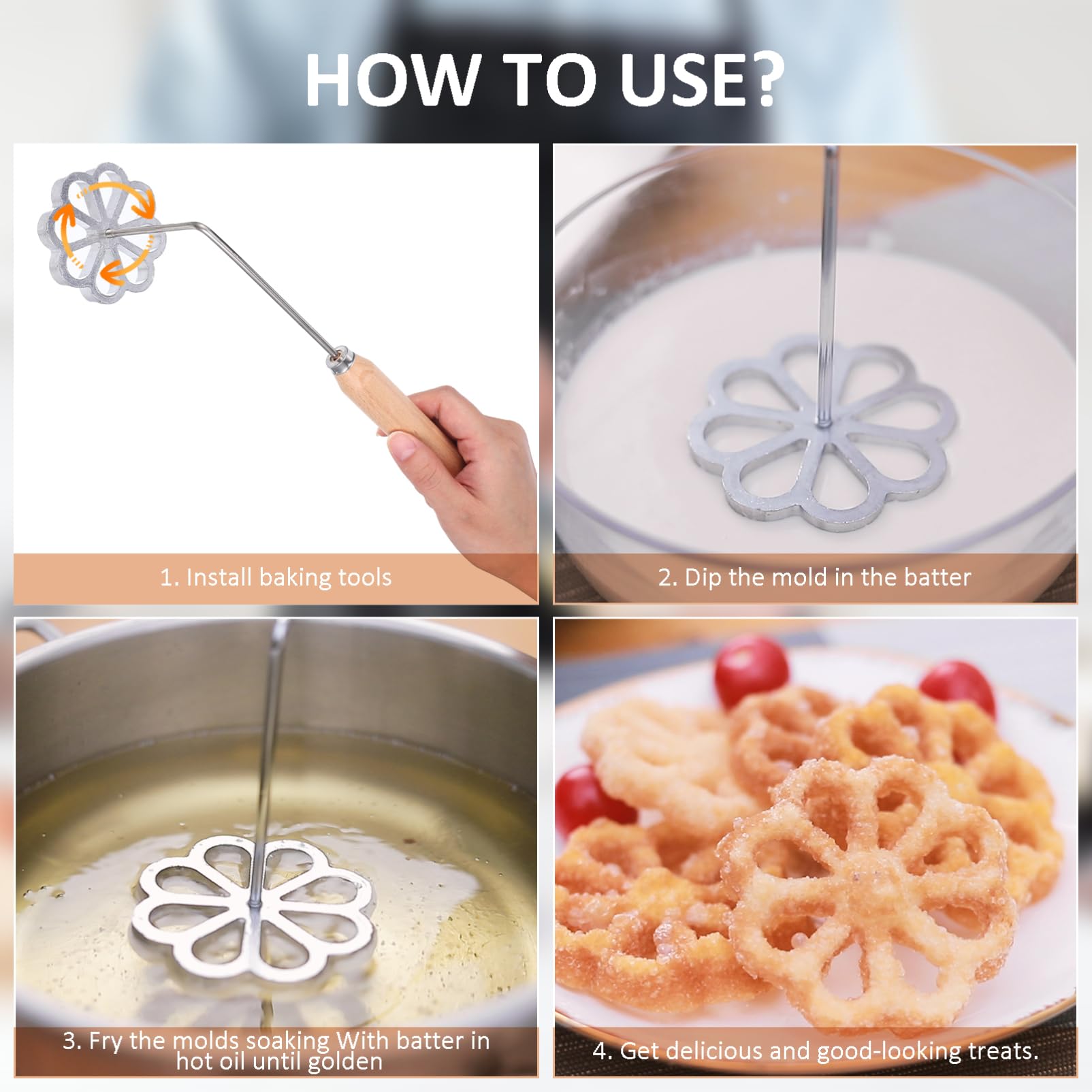 Stampo Resistente di Manico Lega a Bunuelos in e Alluminio con Usare Forma di Fiore Facile da Decorativi Dolci Fatti Casa e Biscotti