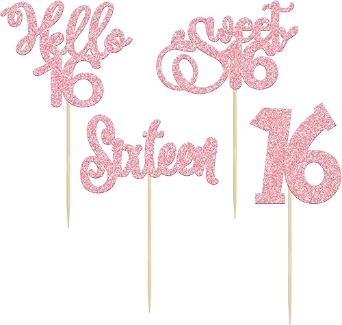 Miniatura 7 de 24 piezas de decoración para cupcakes de 16 cumpleaños con purpurina Hello 16 Sweet 16 Sweet 16 Cupcake Pick 16 años de edad, decoración para