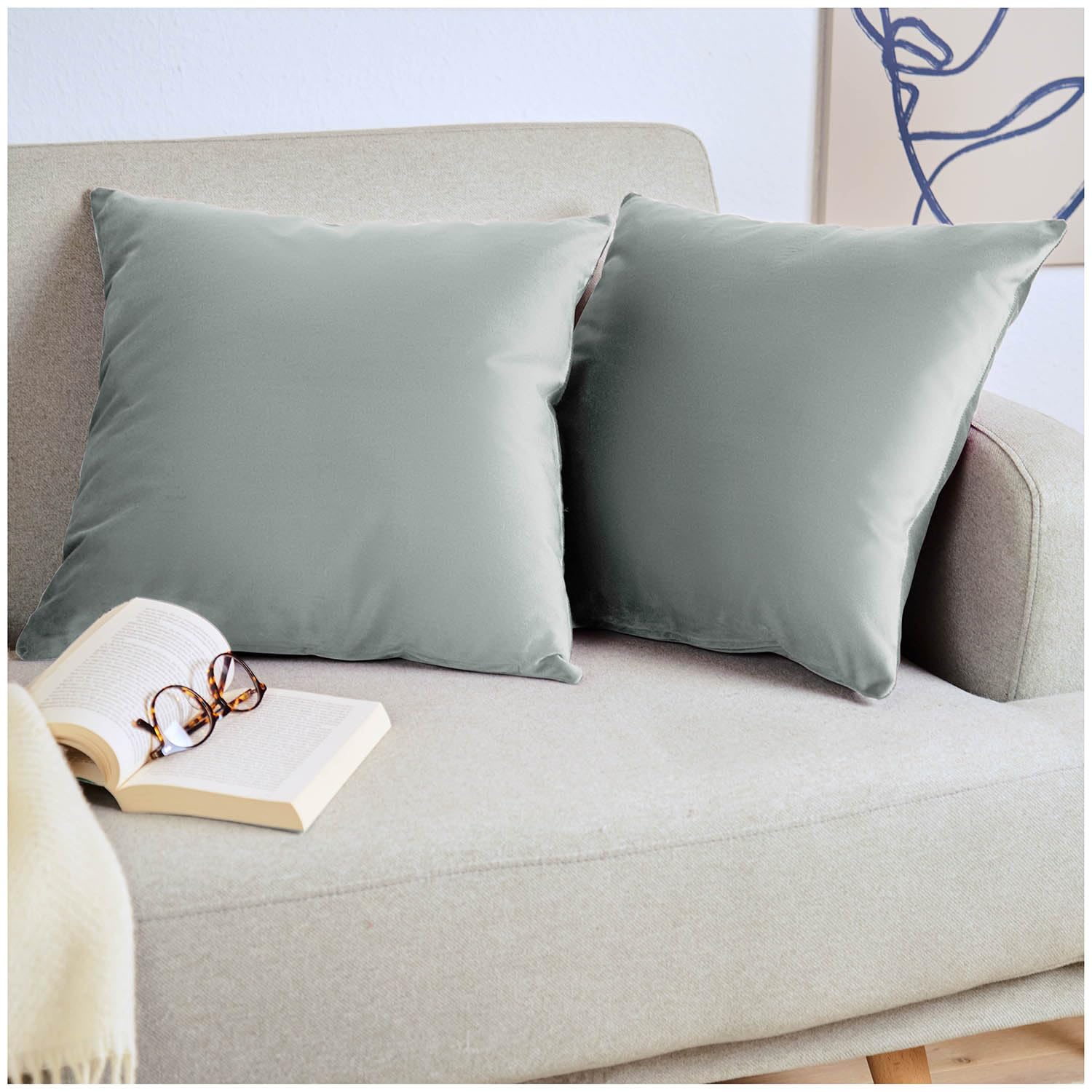 Blumtal Set di 2 Federe Cuscini Divano 60x60 cm in Velluto, con Chiusura Lampo Invisibile, Eleganti Copricuscini Divano in Morbido Velluto,Taglia 60 x 60, Grigio