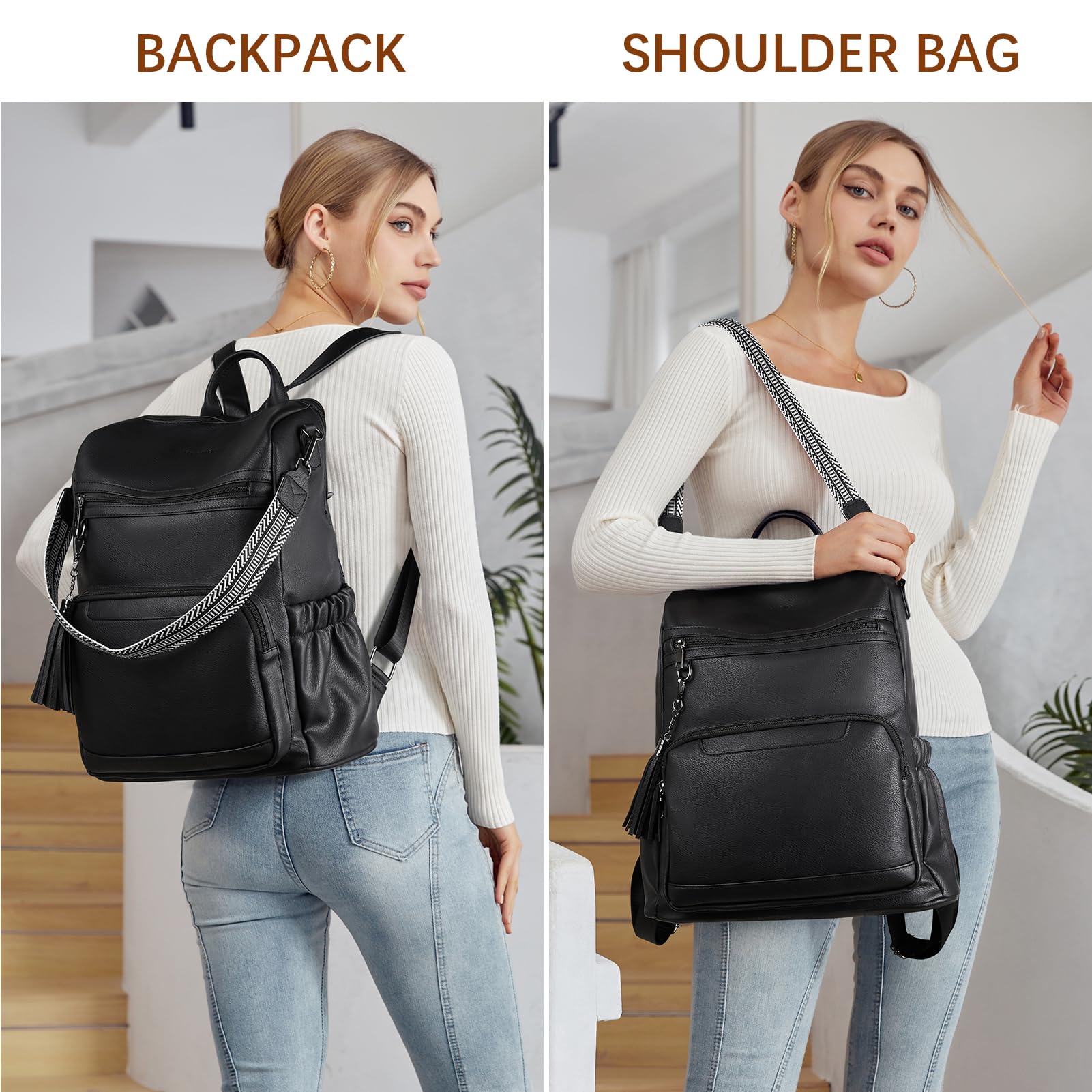 BOSTANTEN Mochila de piel para mujer, 2 piezas, mochila para mujer, diseño de moda, mochila de viaje, mochila de mano, mochila con bolso de muñeca