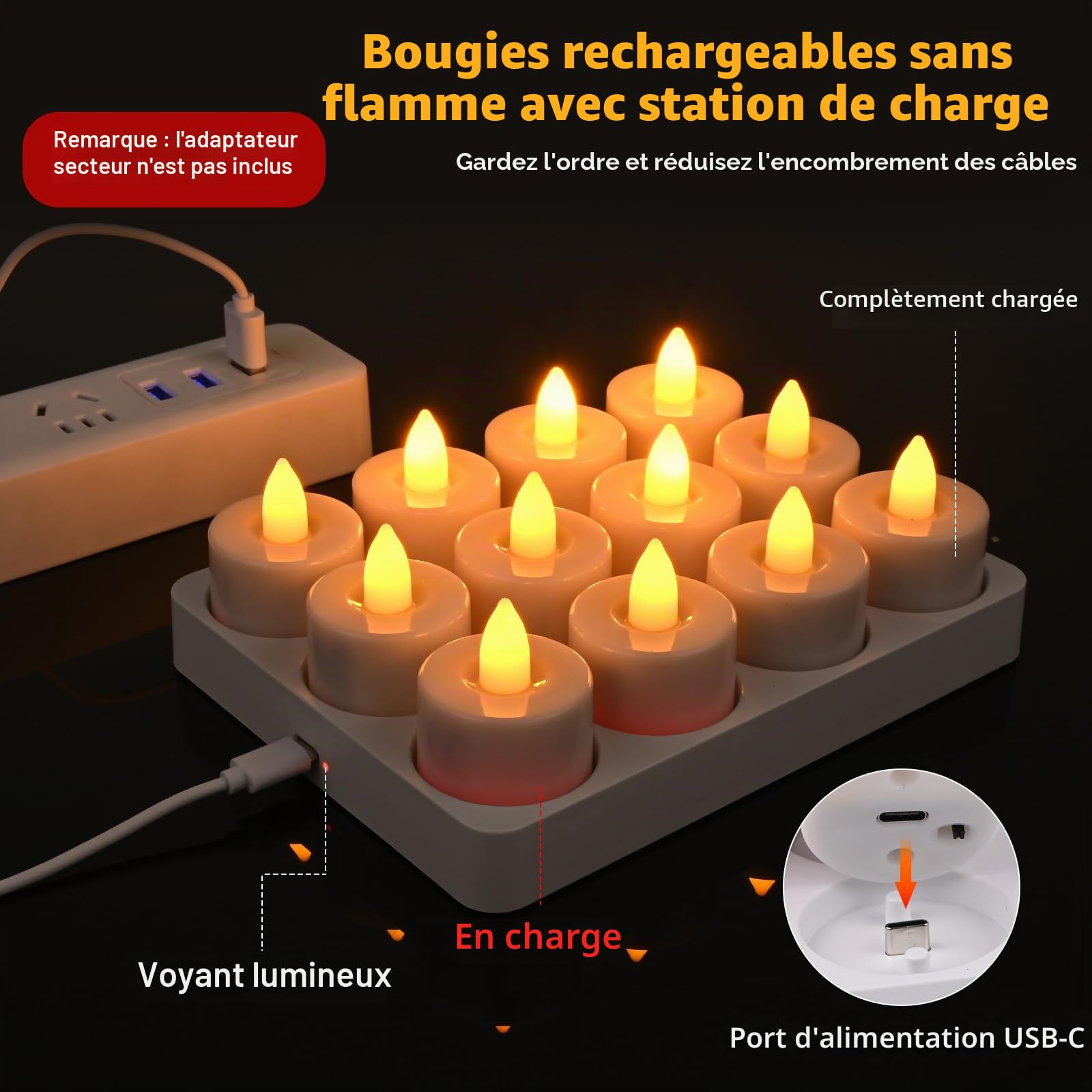 Diealles Shine Bougie LED Chauffe Plat Rechargeable, 12 Bougie LED avec Télécommande et Minuterie, Bougie Flamme Vacillante Electrique Decorative pour Deco Maison Chambre Noel Halloween Anniversaire