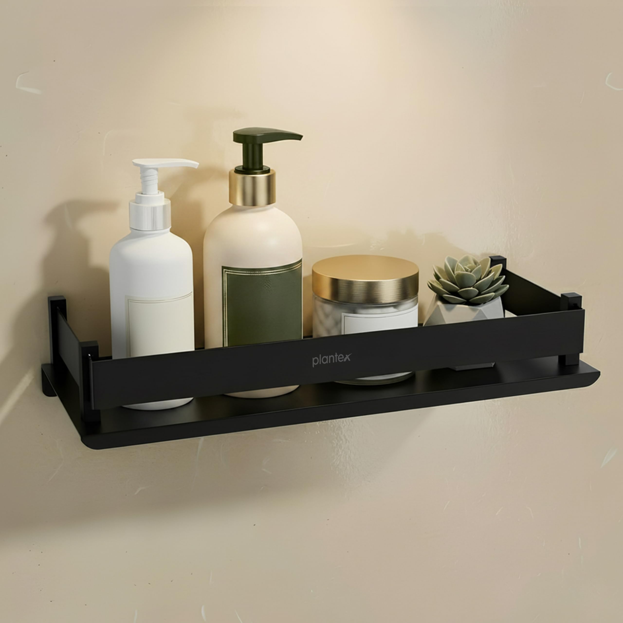 Plantex 1 Shelf Modern Matt Black Stainless Steel Wall Mount Bathroom Shelf/Rack/Storage Organizer - 12x5 inches