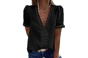 Indybelle Women's V Neck Lace Crochet Tunic Tops Flowy Casual Blouses Shirts