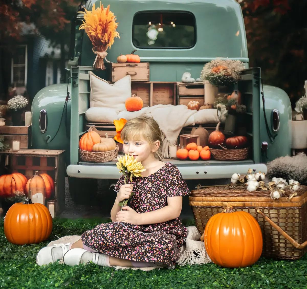 Kate Telón de fondo de otoño de 2,2 x 1,5 m, diseño de calabaza, con estampado digital, accesorios de estudio fotográfico