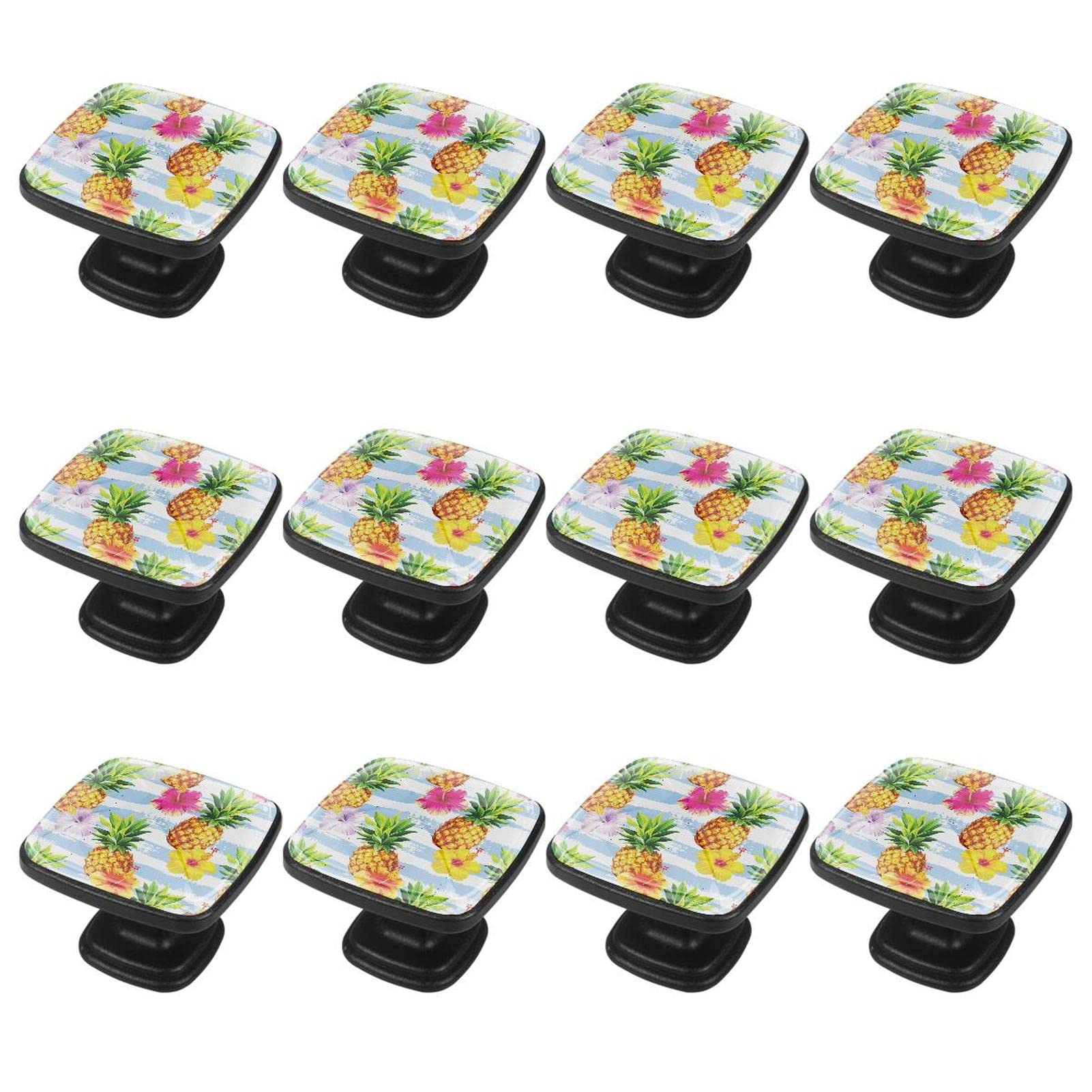 Lot de 12 boutons d'armoire et de tiroir à motif fleur hawaïenne