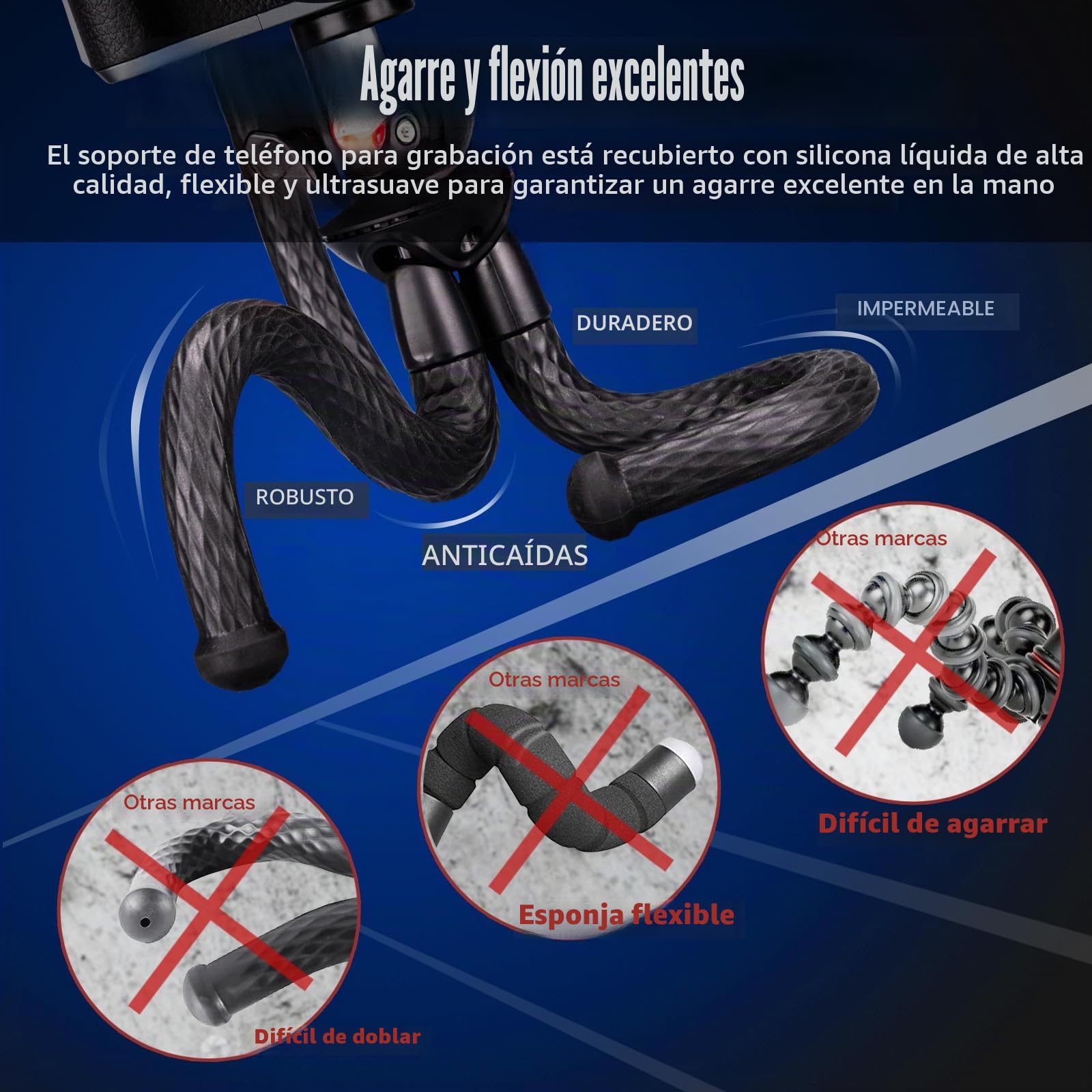 Lammcou Tripode Movil Flexible, Trípode de Gorila Pulpo Camara Pequeño, Tripode Camara Deportiva & XXL Teléfono Pinza Adaptador, Vertical Octopus Tripod for Mobil