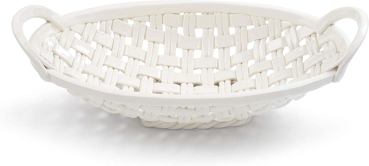 Bread Basket White 15 x 8 Ceramic Earthenware Decorative