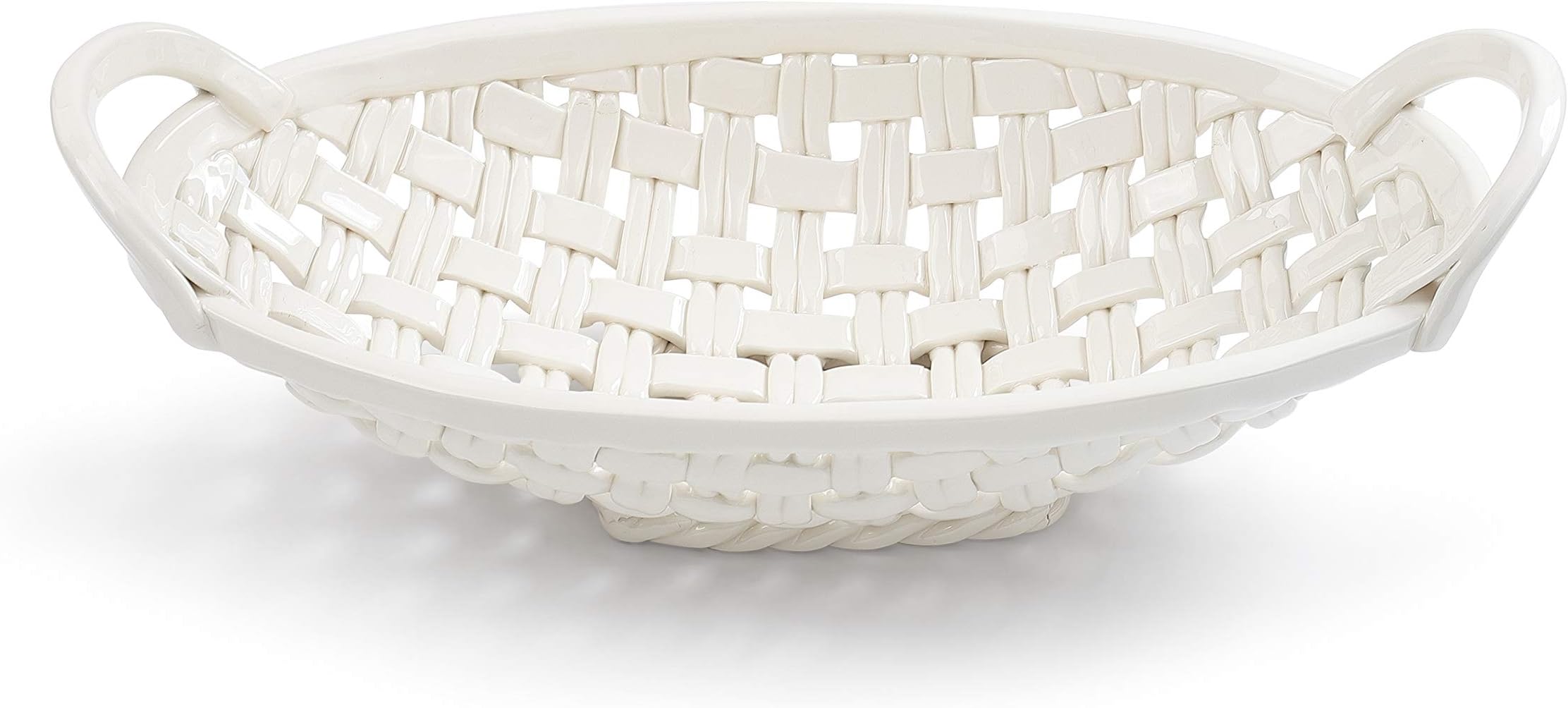 Bread Basket White 15 x 8 Ceramic Earthenware Decorative Bowl With Towel