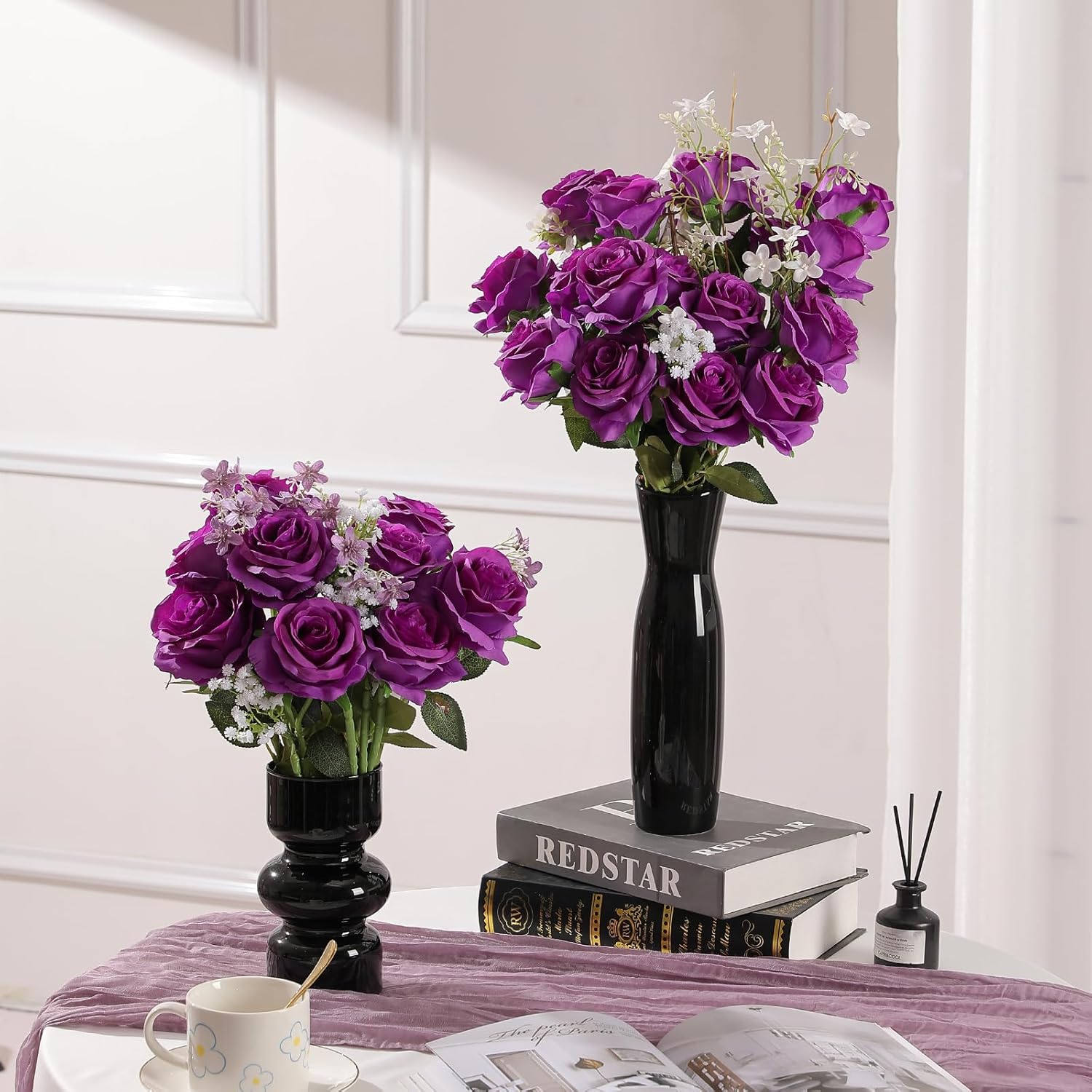 Nubry Artificial Silk Rose Flower Bouquet Lifelike Fake Rose for Wedding Home Party Decoration Event Gift 10pcs (Purple) - Image 6