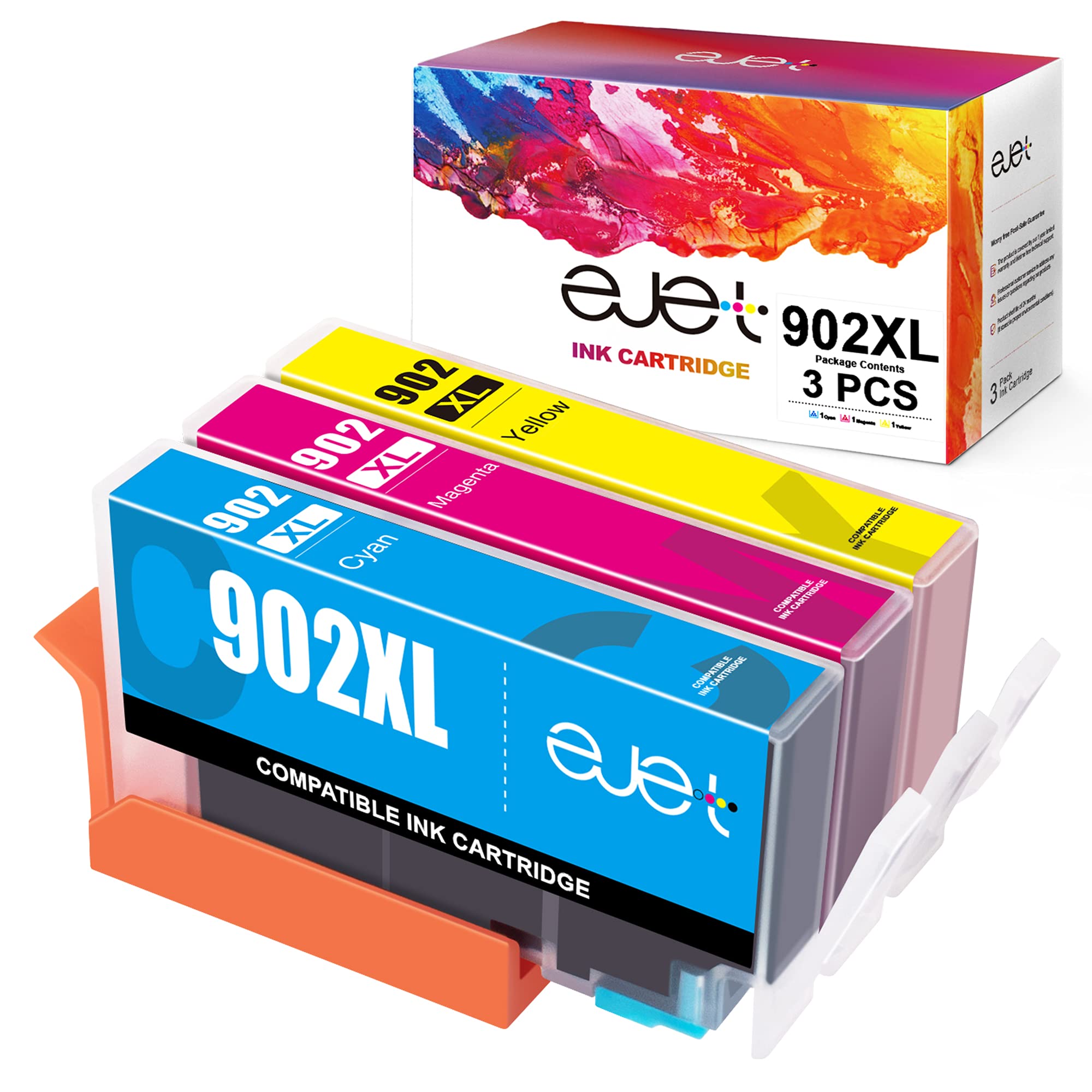902XL Ink Cartridges Replacements for HP Ink 902 902XL Color Combo Pack Upgraded 902 Ink Cartridges for HP Printers Officejet Pro 6968 6978 6962 6958 6954 6960 Printers(3 Pack, Cyan, Magenta, Yellow)