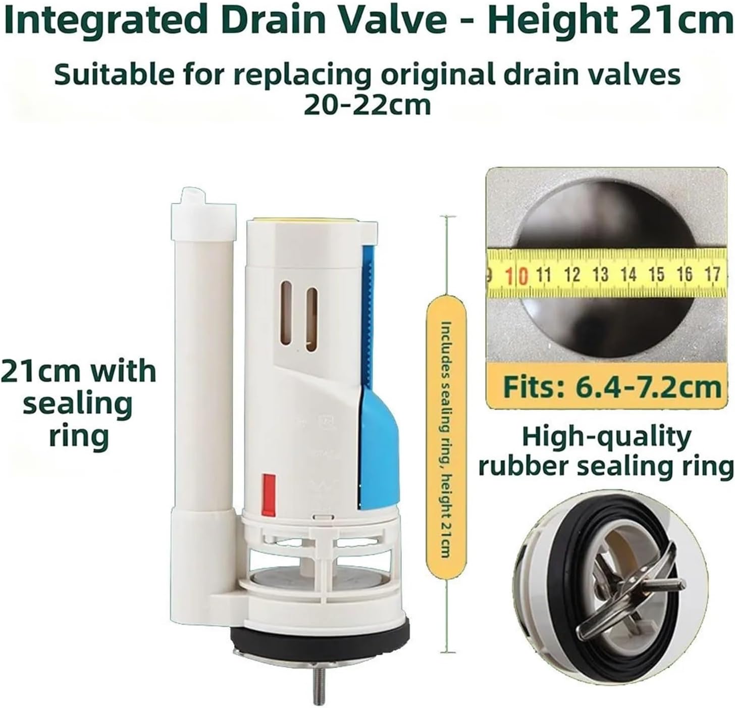 Integrated Toilet Drain Valve Water Outlet 21cm 27cm Tank Fittings Flush Cistern(Height 27cm)