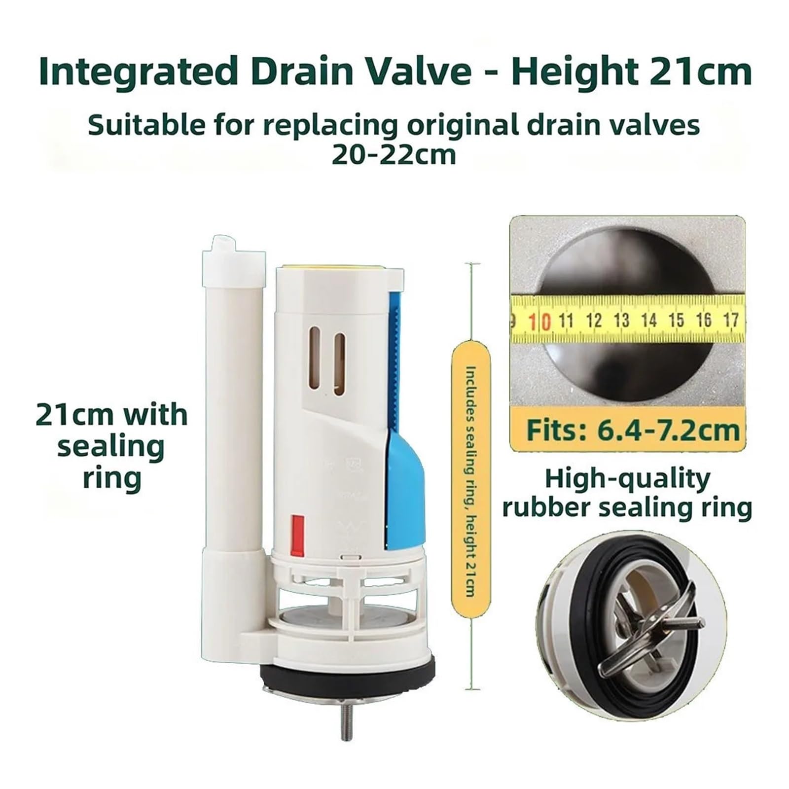 Válvula de drenaje inodoro integrada Salida agua 21 cm 27 Accesorios tanque Cisterna descarga(Height 27cm)