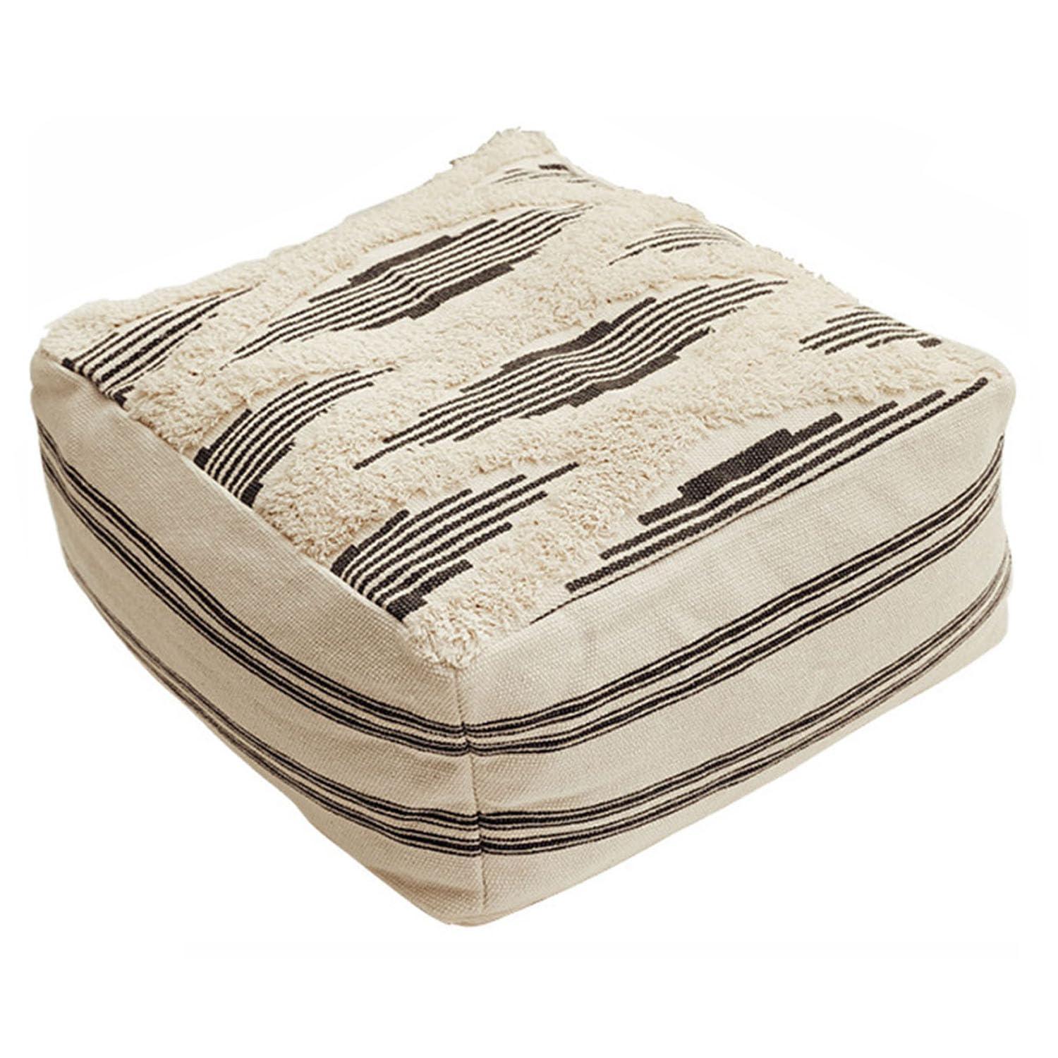 MOCOFO Tufted Unstuffed Geometric Pouf Cover Detachable and Washable Bohemian Futon Cushion （Grey Stripes，16x16x8）
