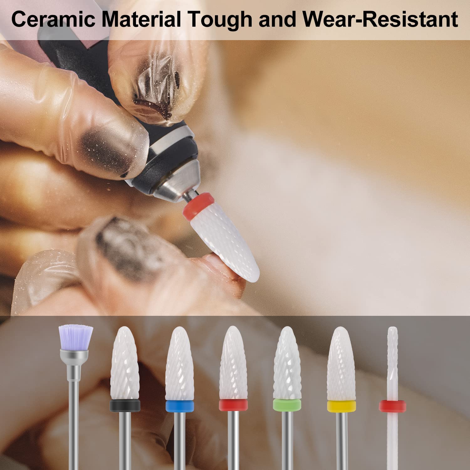 CGBE Nail Drill Bits Set 7Pcs- 3/32'' Ceramic Nail Drill Bits for Acrylic Gel Nails Professional Efile Nail Drill Bits Cuticle Remover Diamond Bits for Nails Manicure Pedicure File