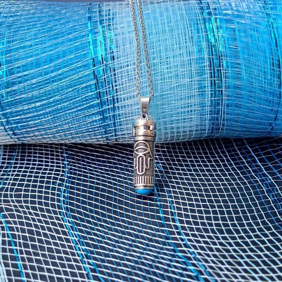 Alef Bet by Paula Sterling Silver Mezuzah Necklace - Turquoise Accent - Twist-Lock Pendant - Adjustable Chain - Unisex Jewish Gift - Image 4