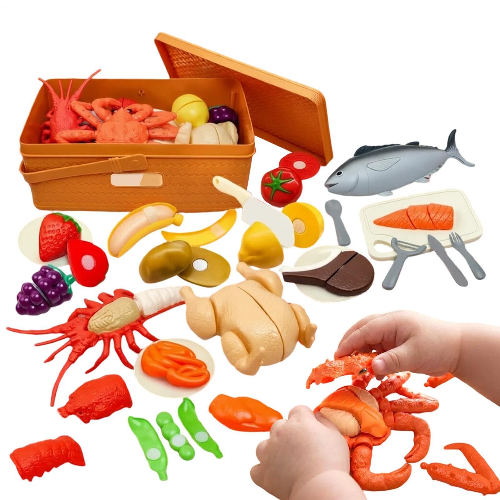 Juego de Cocina Infantil con Cesta Material Educativo Realista | Alimentos de Juguete para Set de Cocina Infantil para Actividades Casa Preescolar Guardería 3 a 5 Años